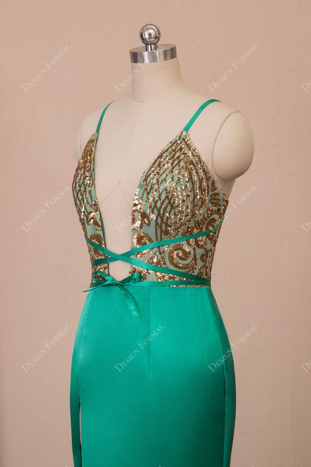 gold sequin halter green dress