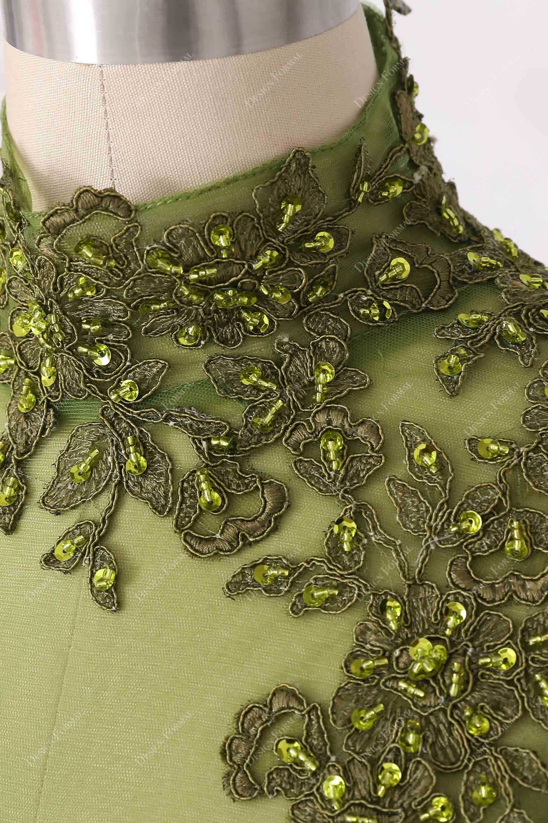 green beaded lace high neck