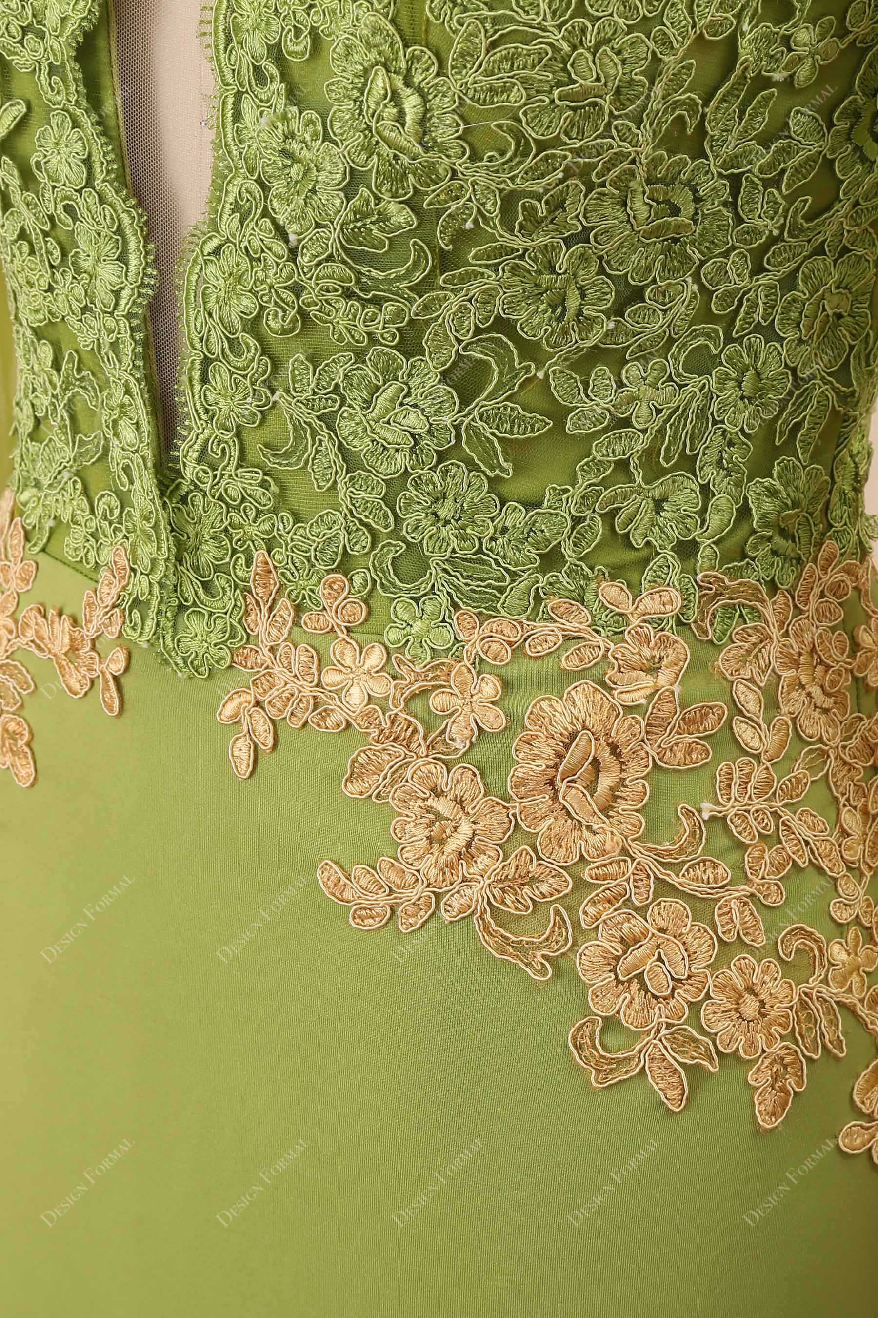 Green Jersey Gold Lace Dress