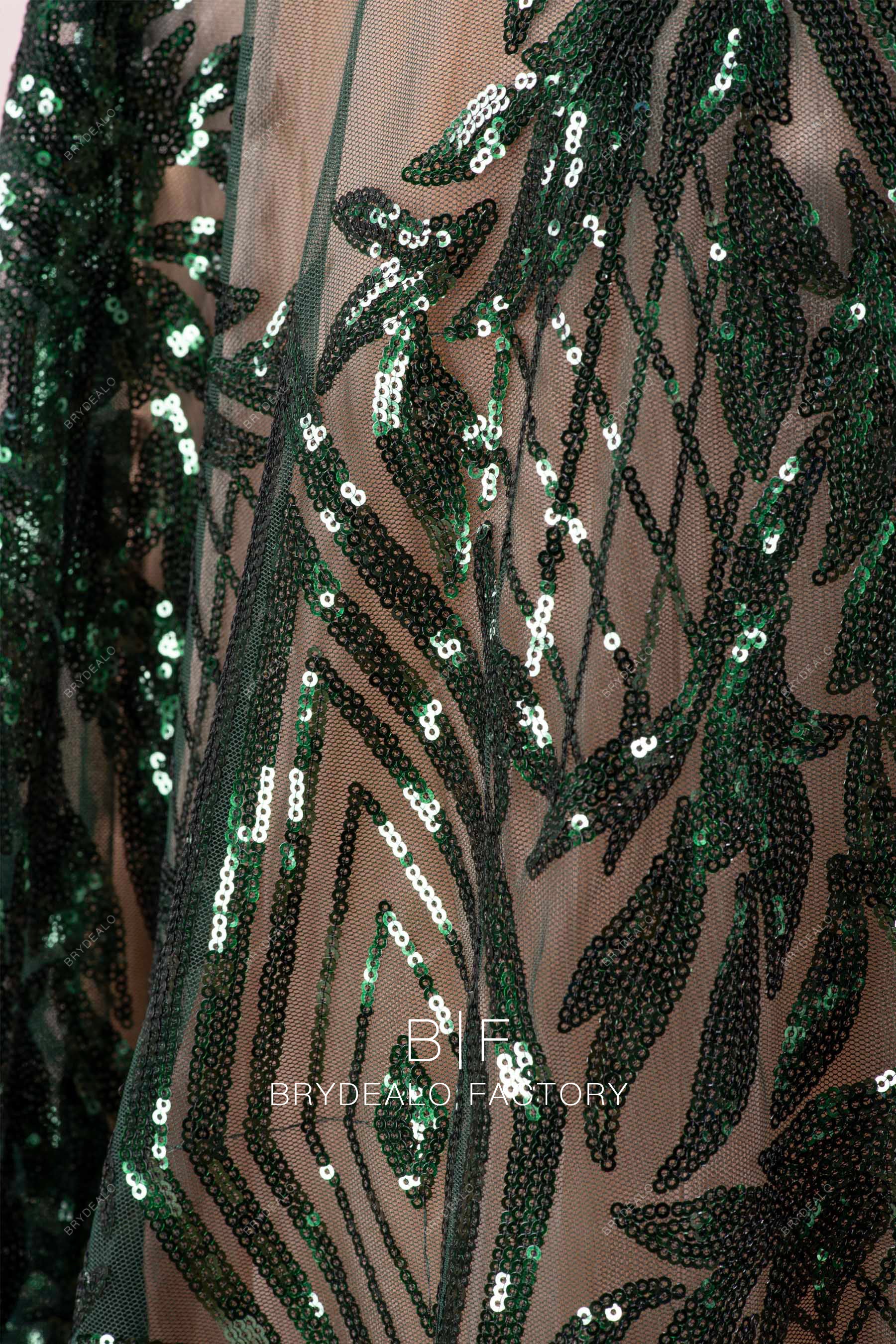 dark green unique patterned sequin fabric for sale