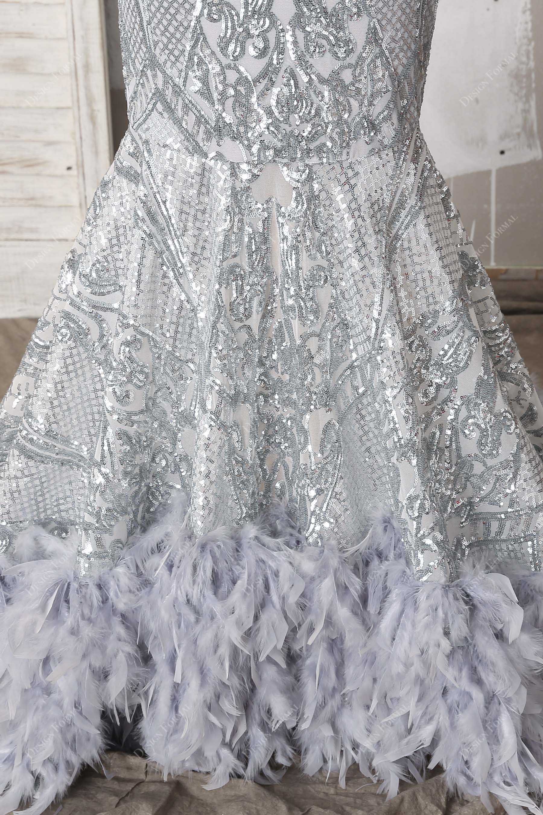 grey feathers mermaid prom dress