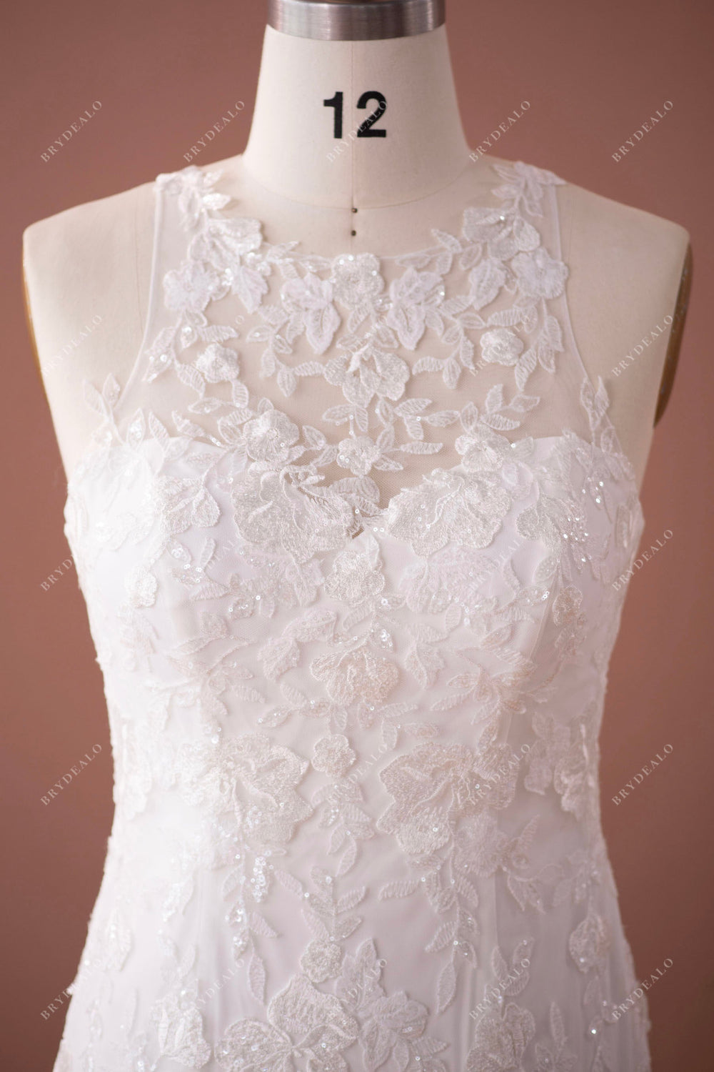 Illusion Neck Lace Elastic Satin Wedding Dress main image 1
