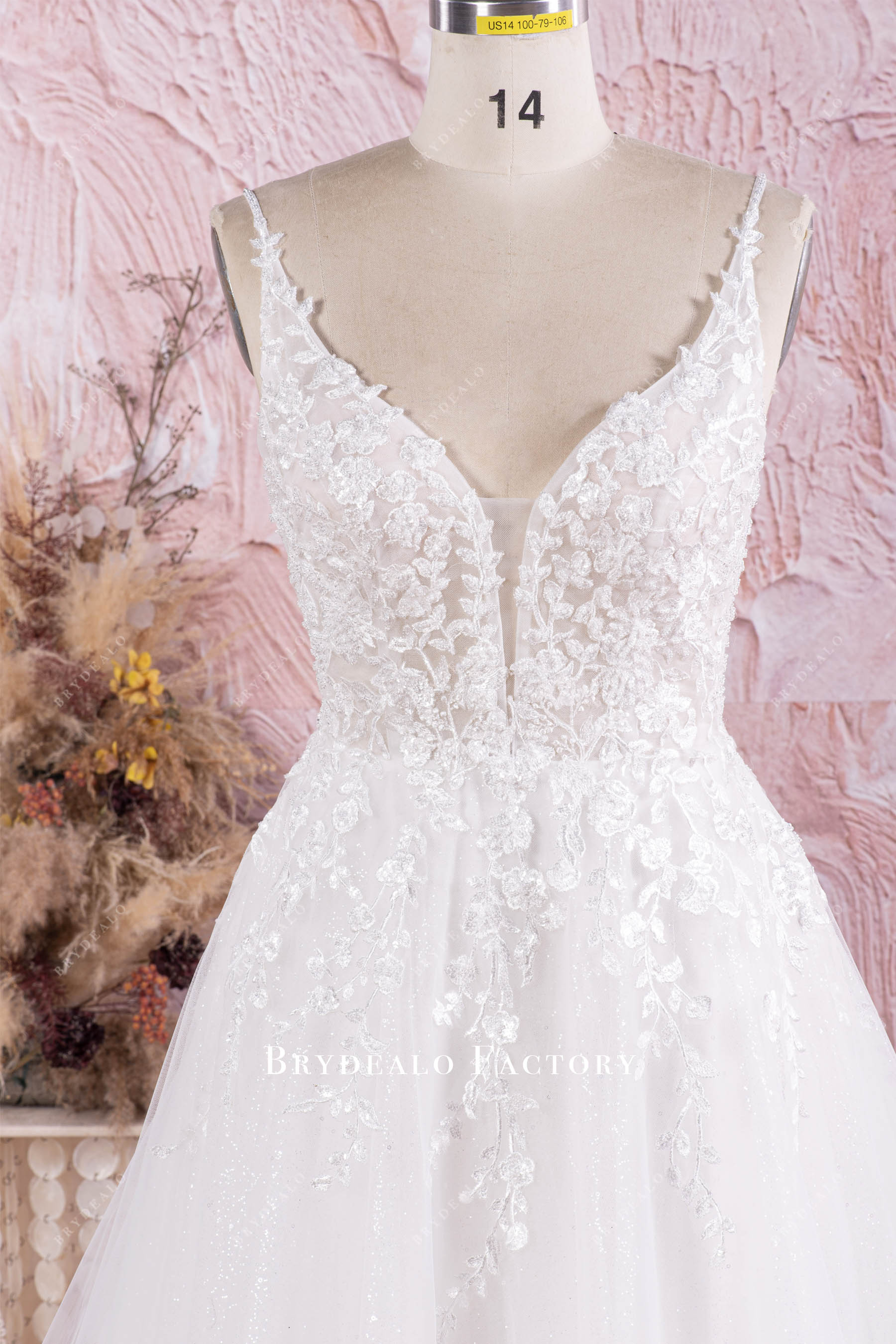 hand-sewn beaded lace sleeveless wedding dress