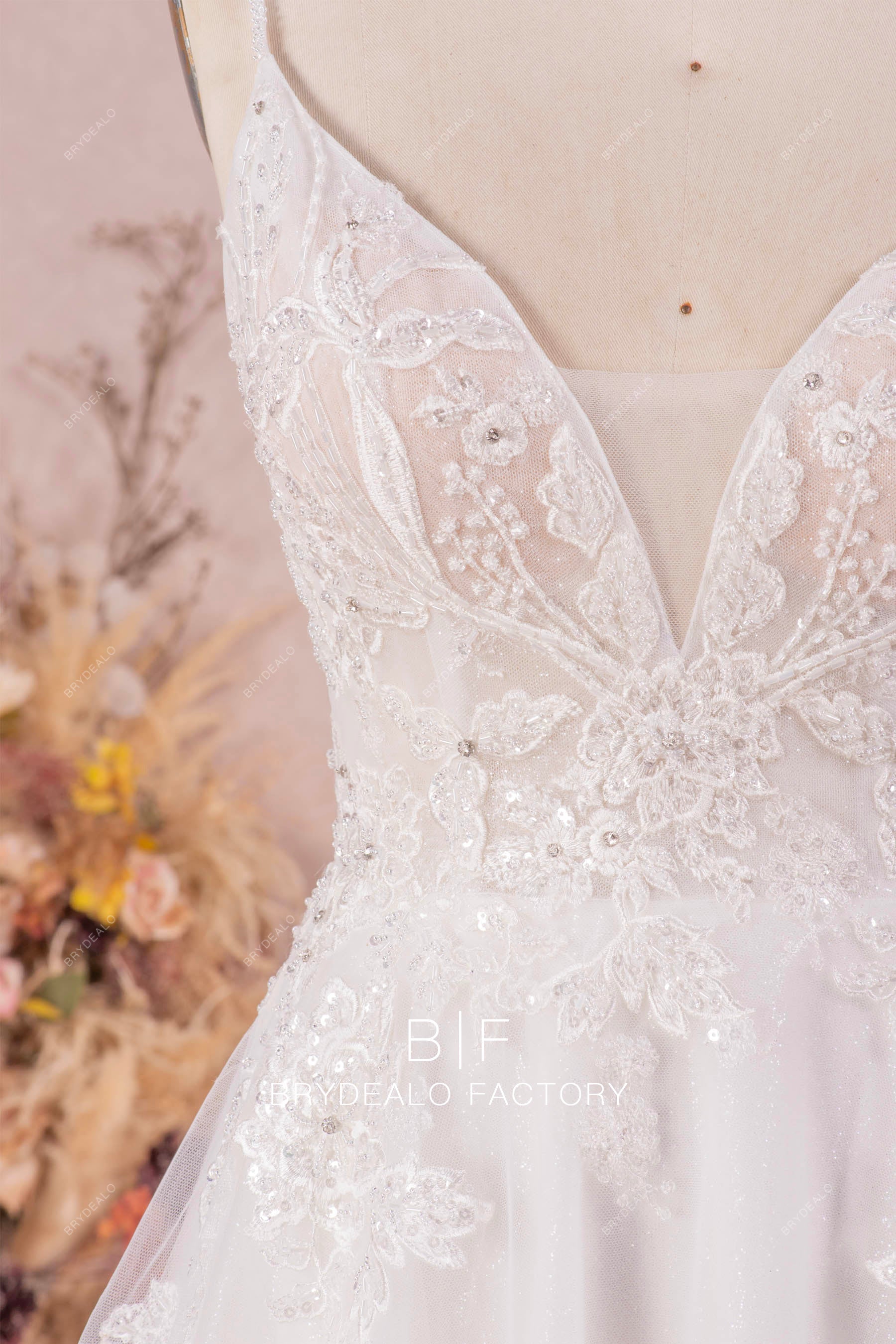hand-sewn beaded lace spring fall wedding dress
