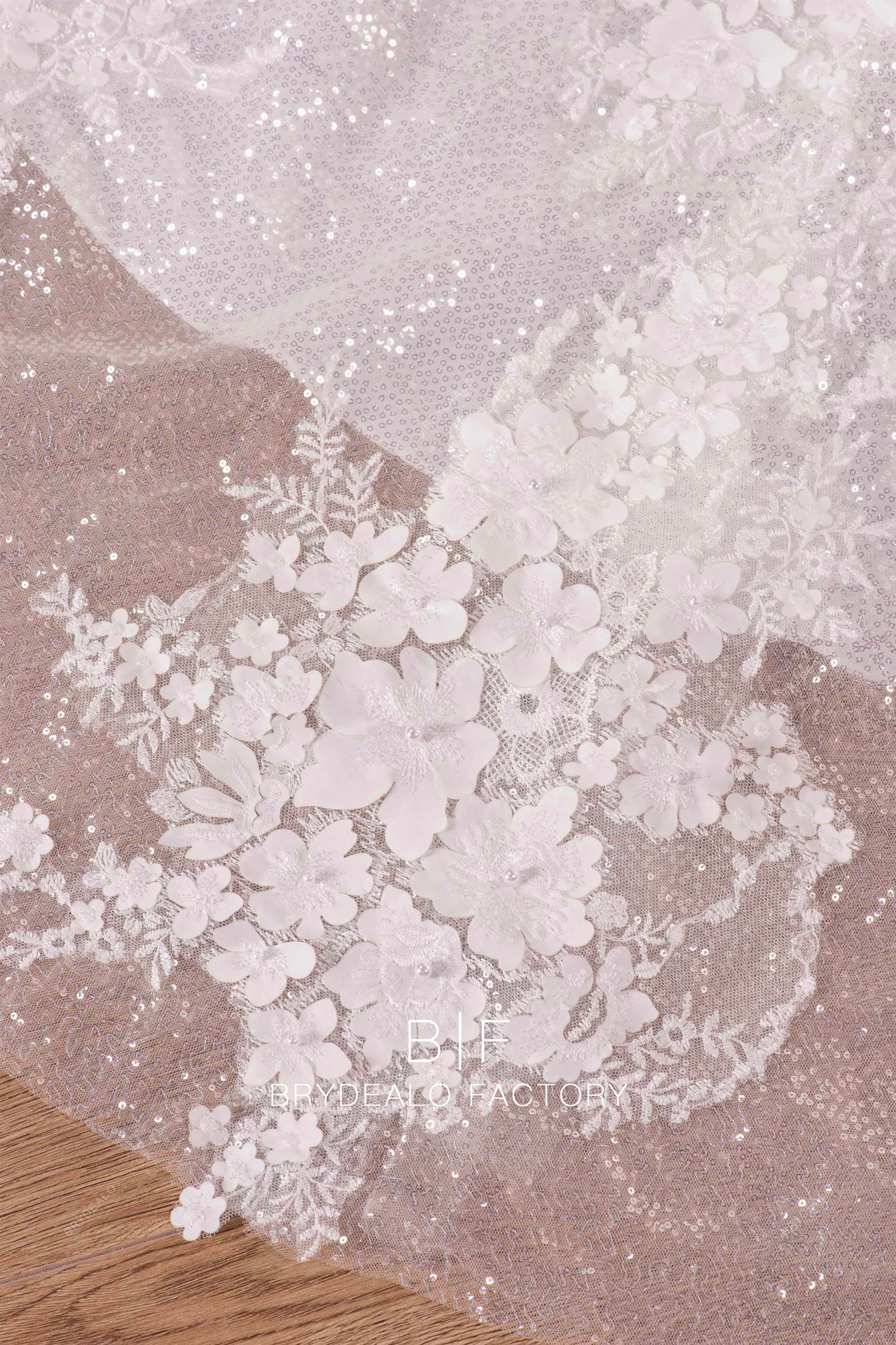hand-sewn pearl flower bridal overskirt