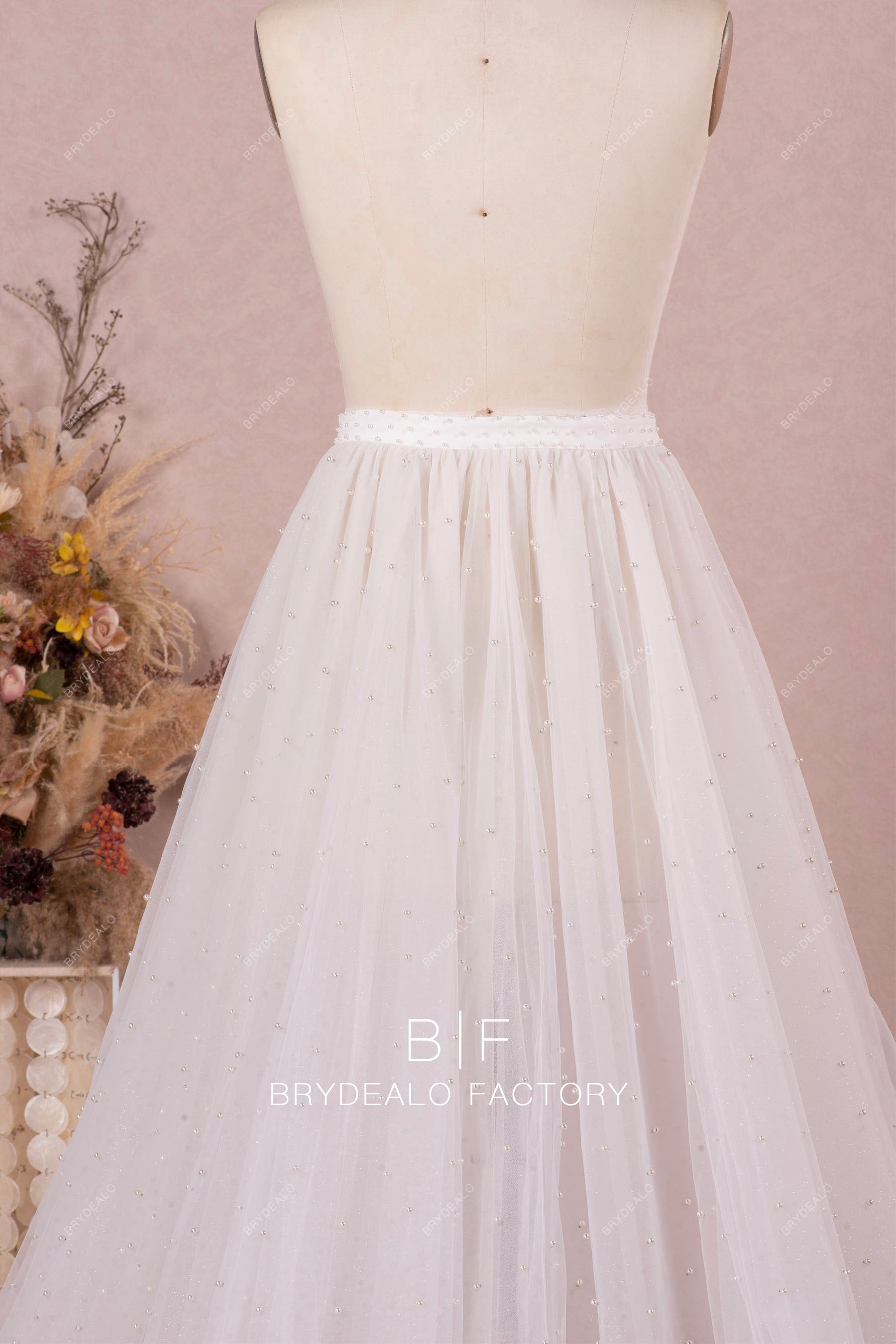 hand-sewn pearl waistband wedding overskirt for sale