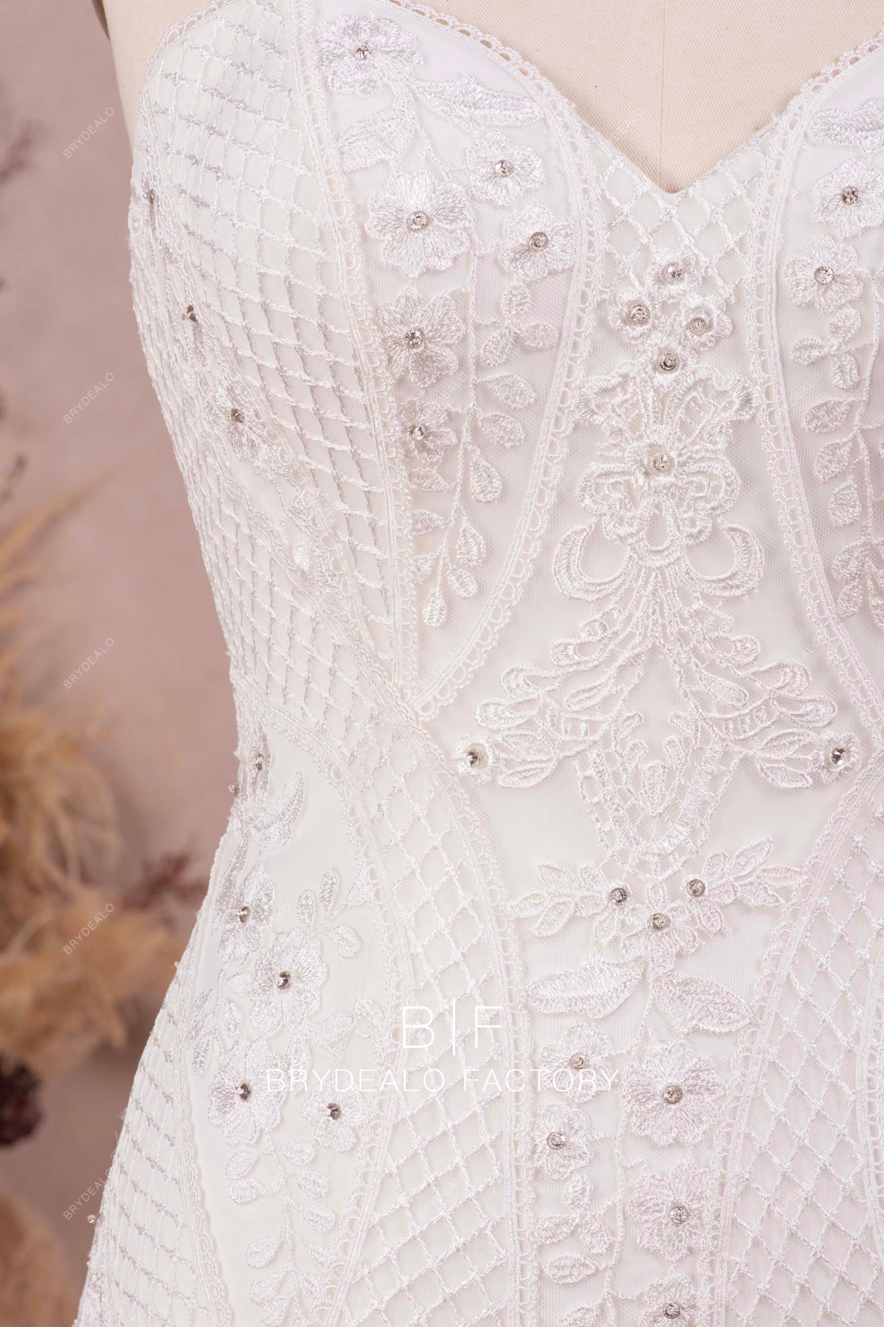 hand-sewn rhinestone lace designer wedding dress