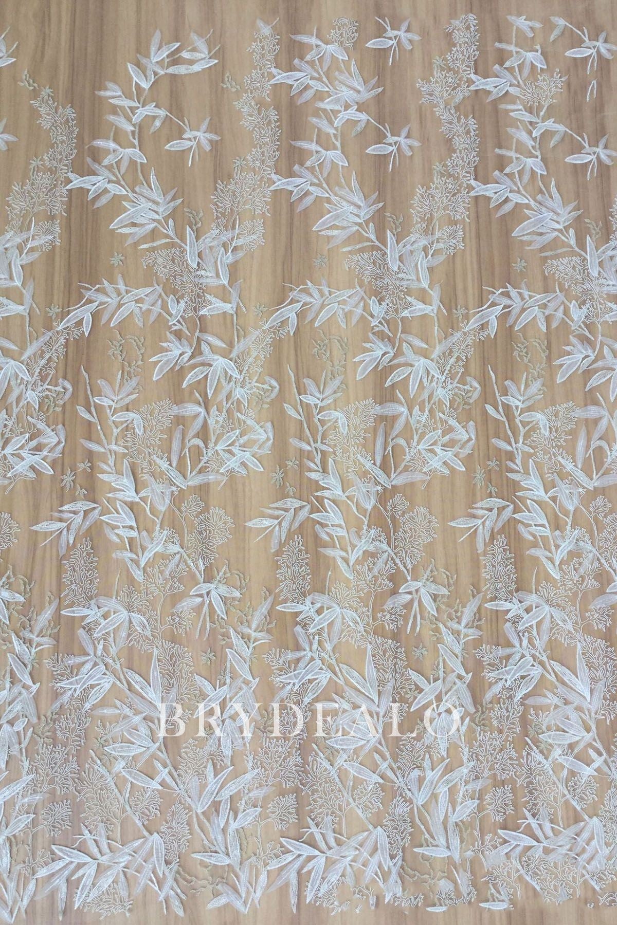 High-end Sequined Leaf Bridal Lace Fabric for Sale