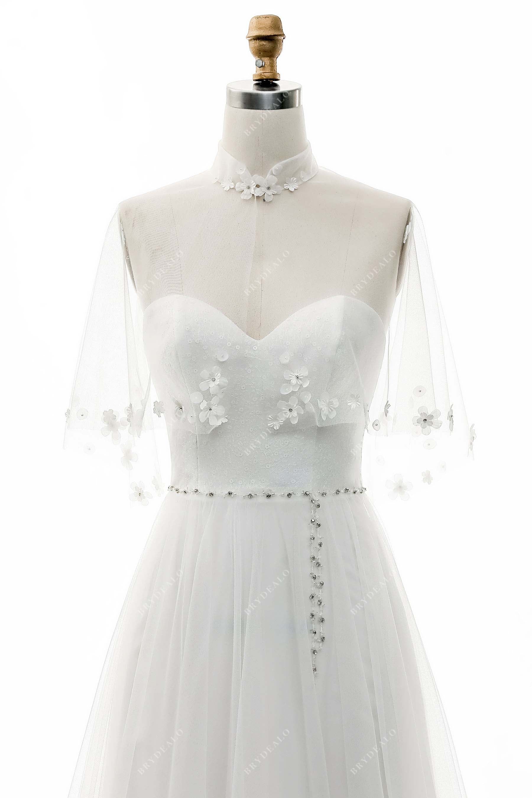 high neck lace cape sweetheart neck stylish wedding dress