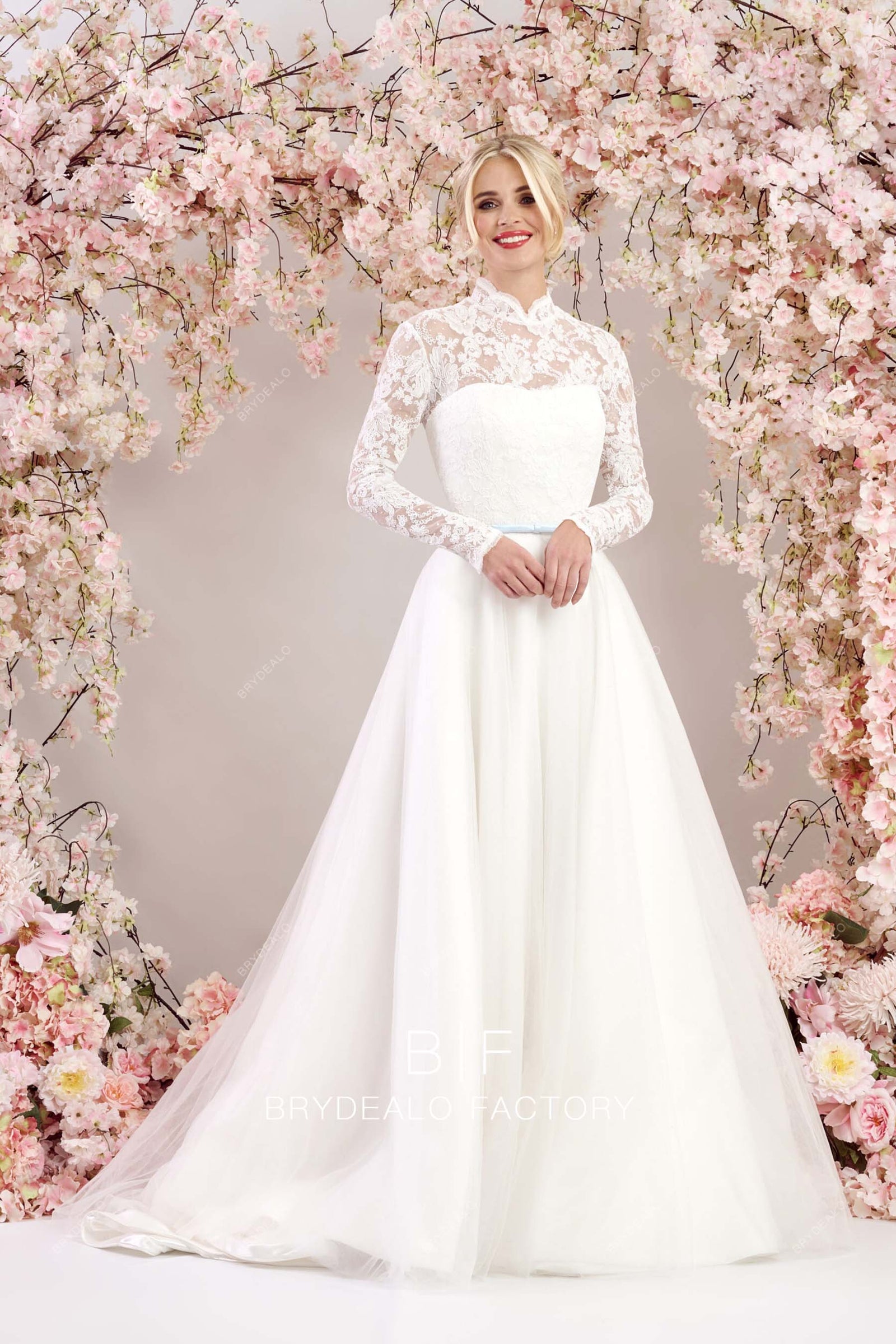 Timeless Ball Gown Tulle Lace Long Sleeves With Veil Long Wedding Dresses main image 0