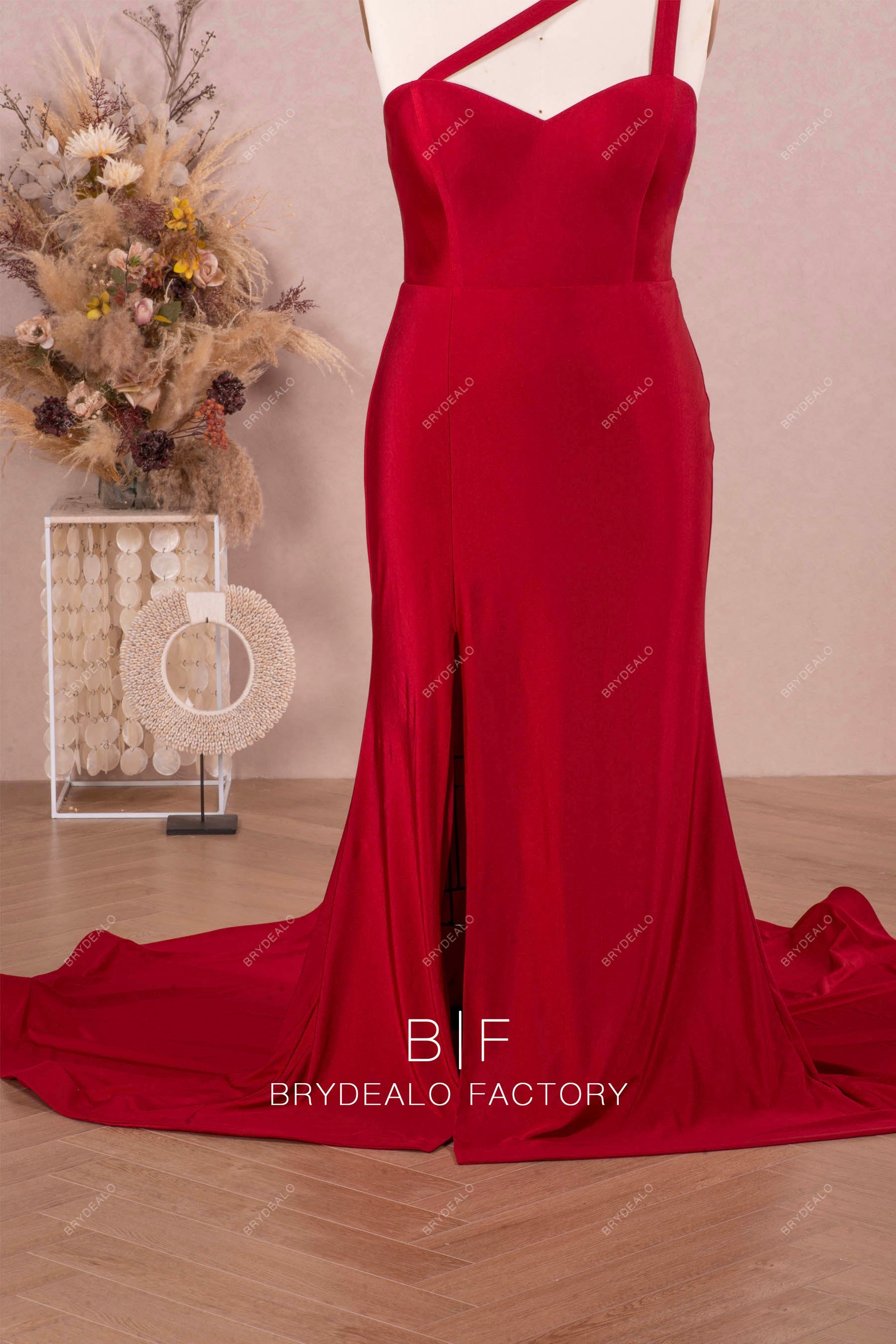 sexy slit fit and flare mermaid bridesmaid dress