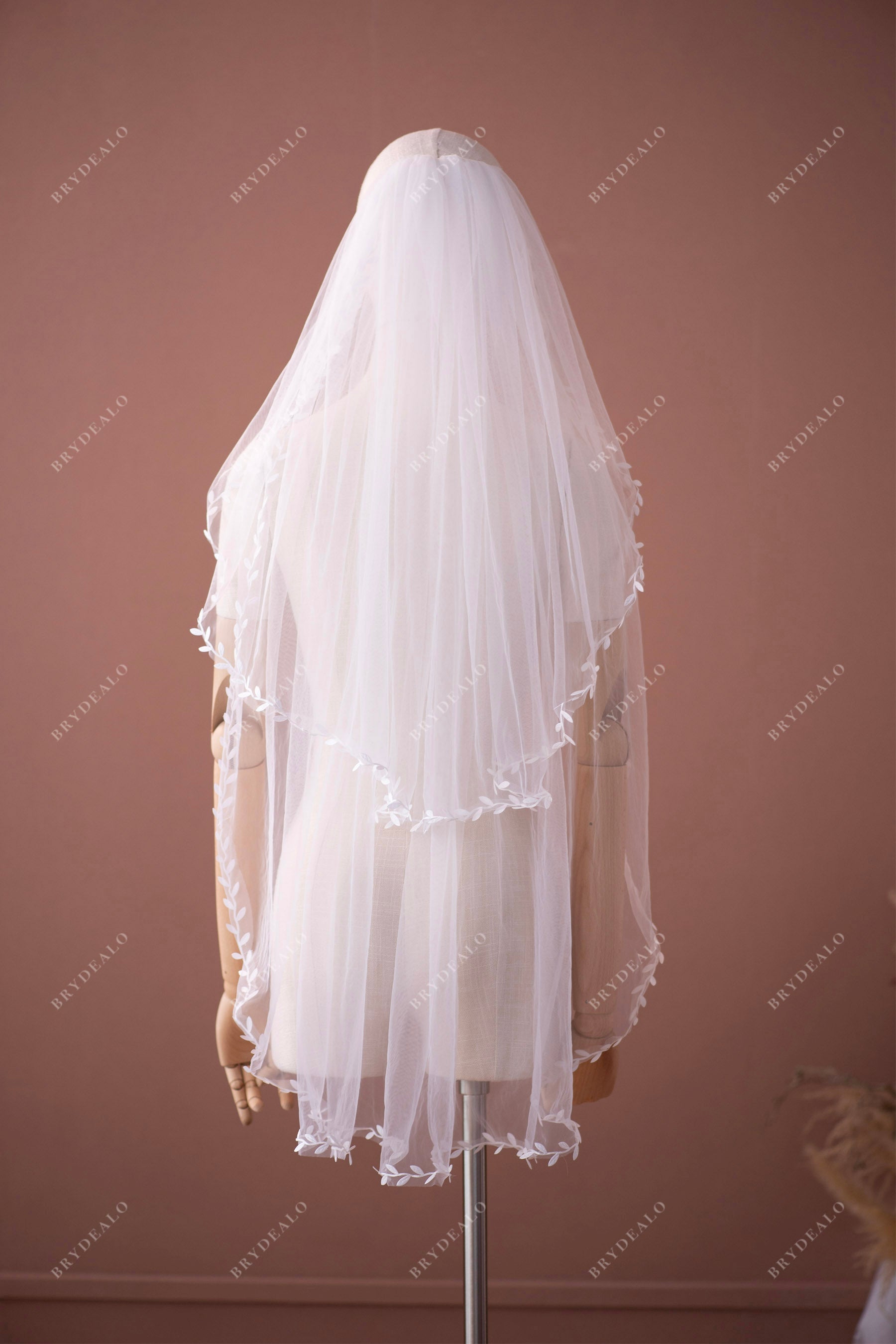 hip length leaf lace trim wedding veil