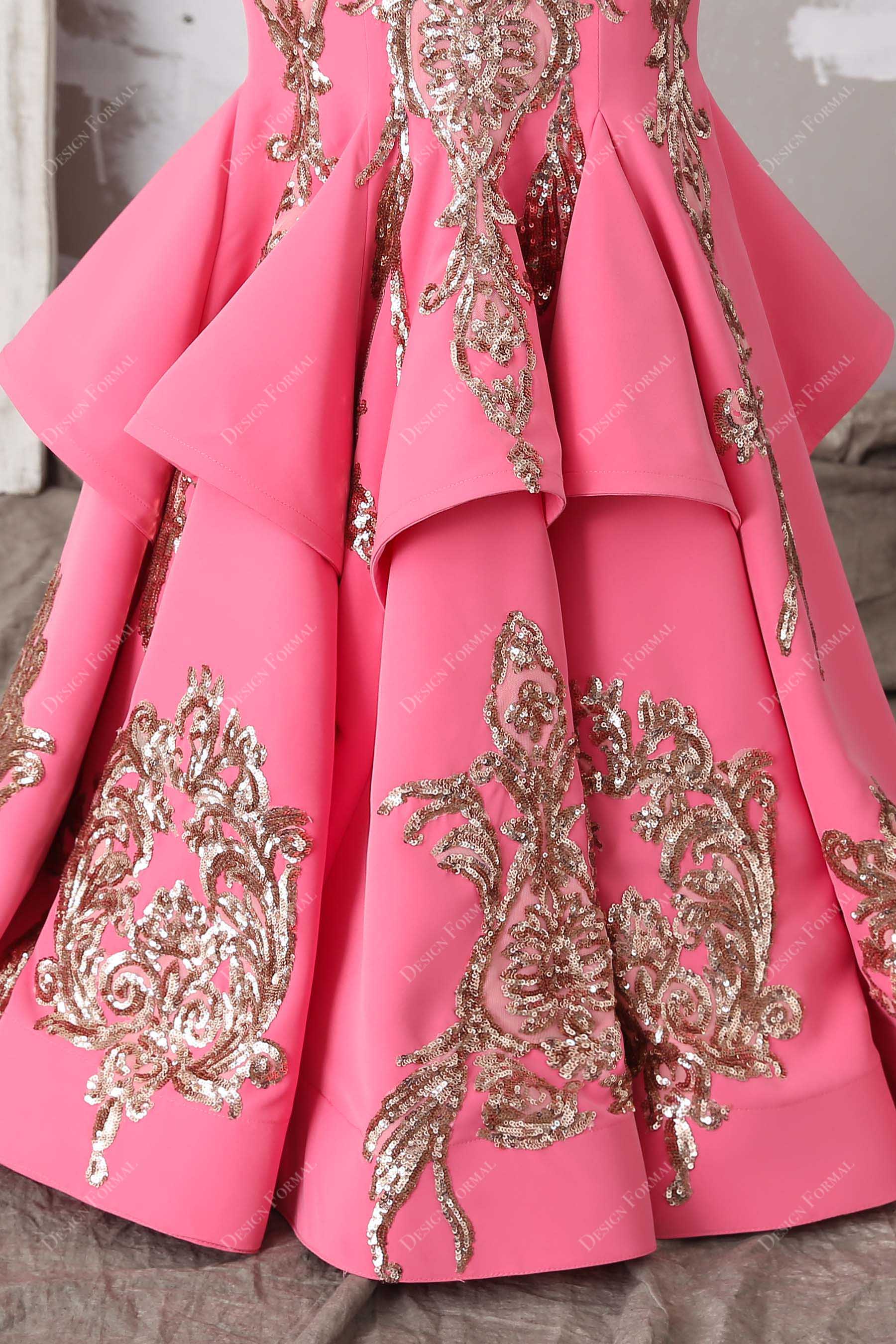 horsehair ruffled trumpet pink prom dress 