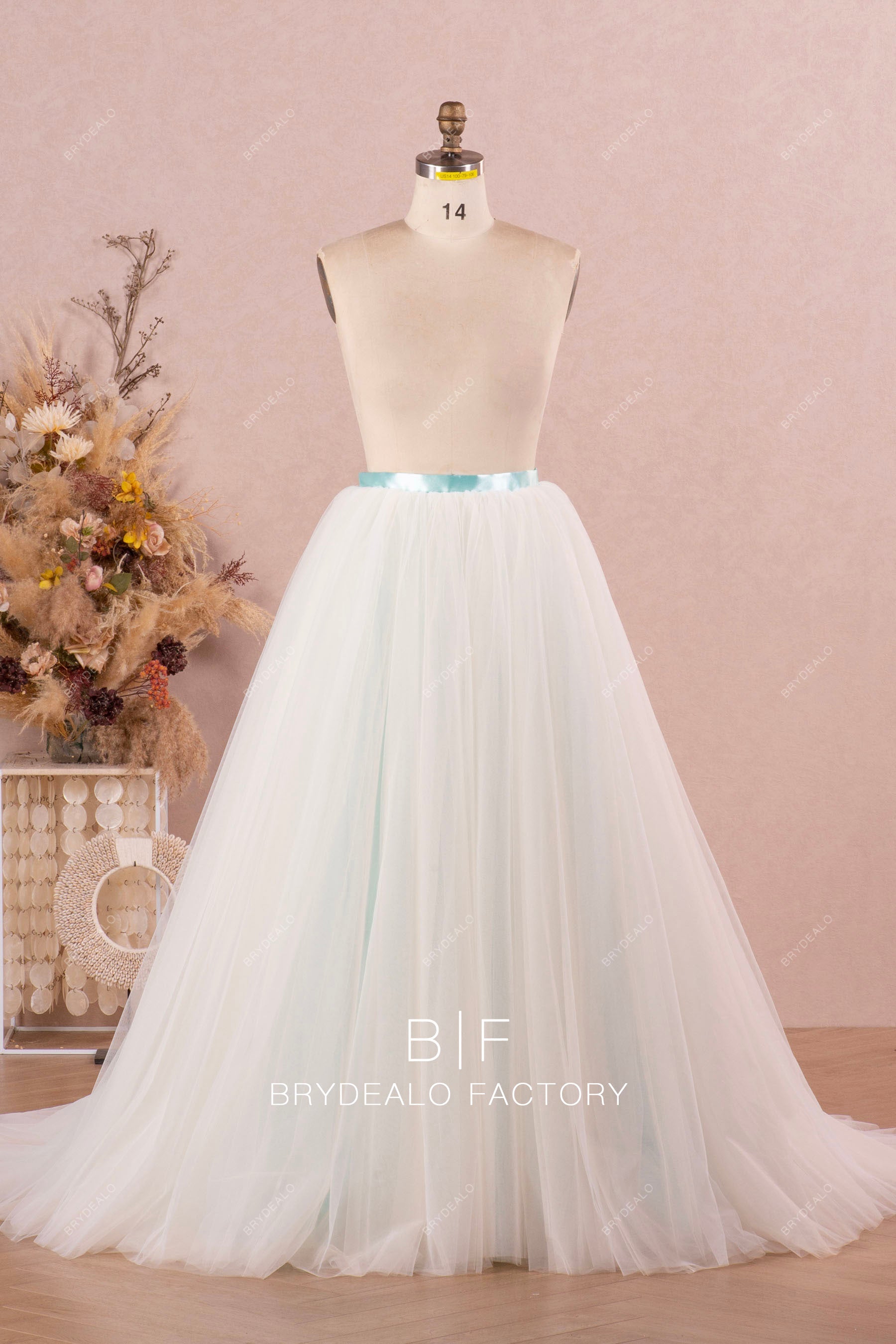 Elegant Ice Blue Puffy Tulle Long Bridal Skirt