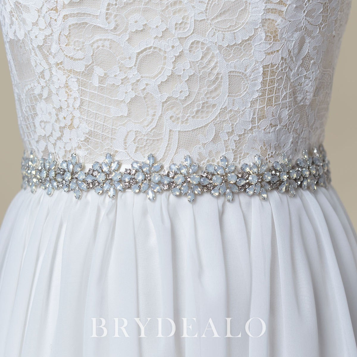 NWT Ivory Bridal Belt Tulle with Gorgeous Stone Details Sash Gold and opal rhinestone bridal belt | Millieicaro | Style R23 main image 2