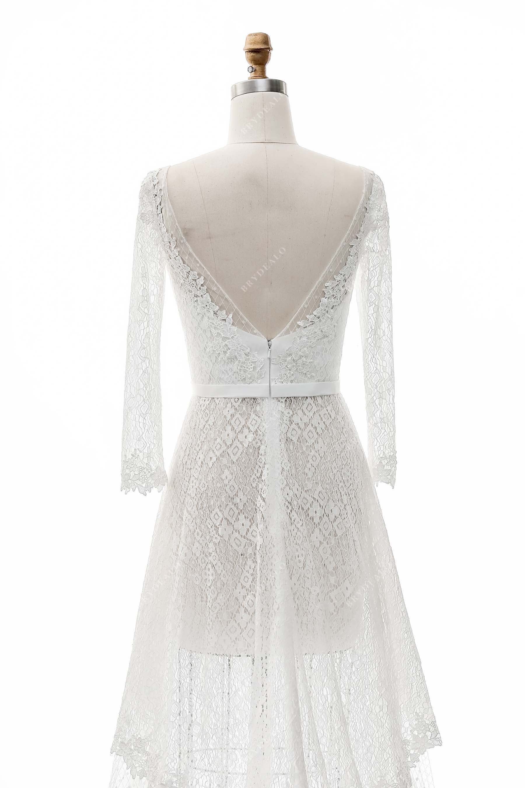illusion-V-back lace outdoor bridal dress