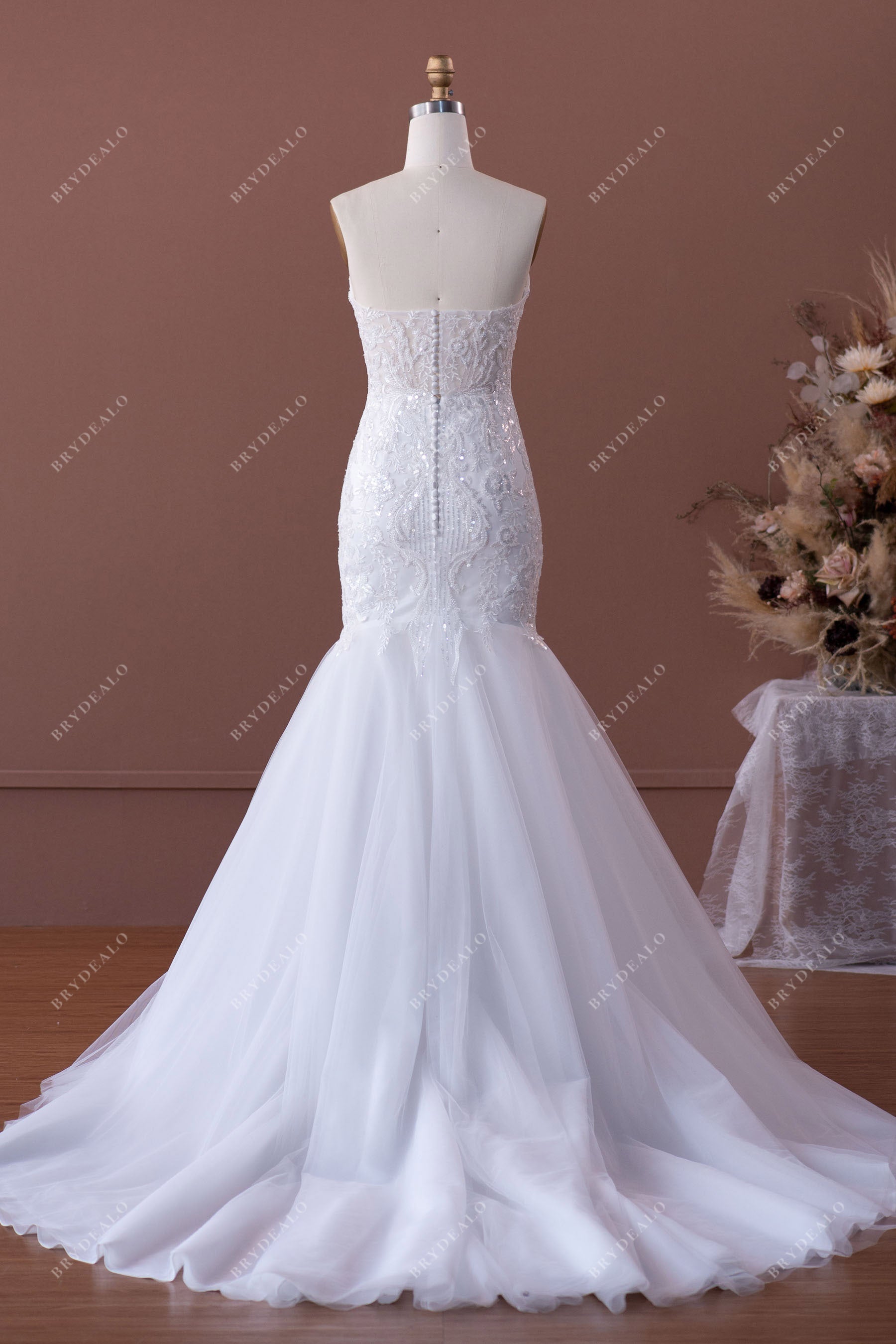 illusion back chapel train destination bridal gown