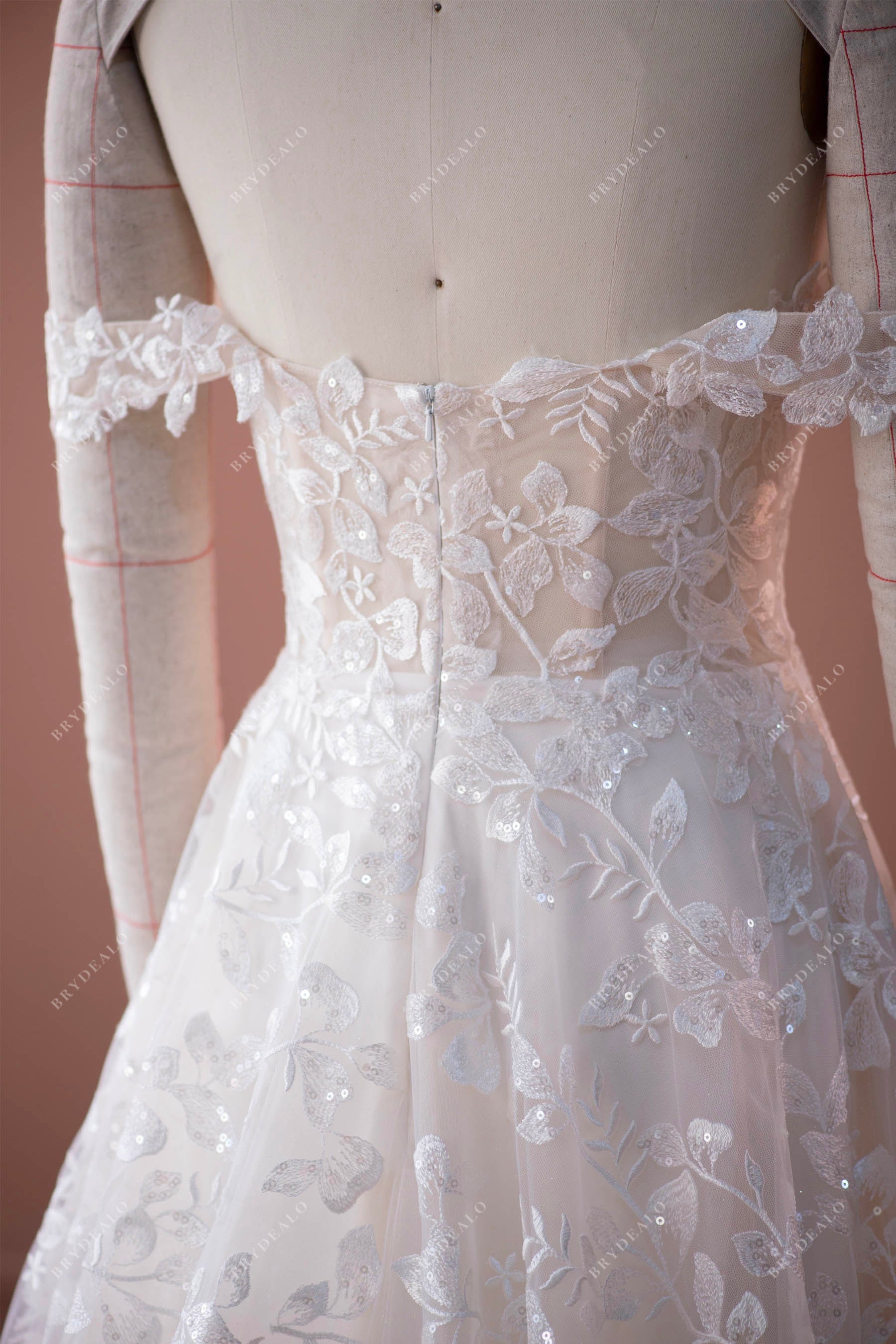 stylish illusion back lace wedding dress