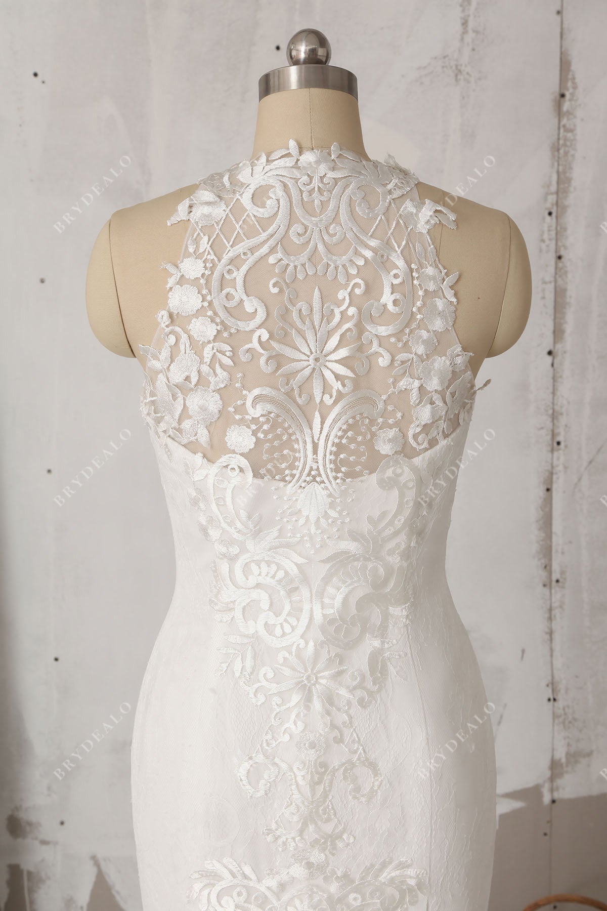 stylish illusion back lace trendy wedding gown