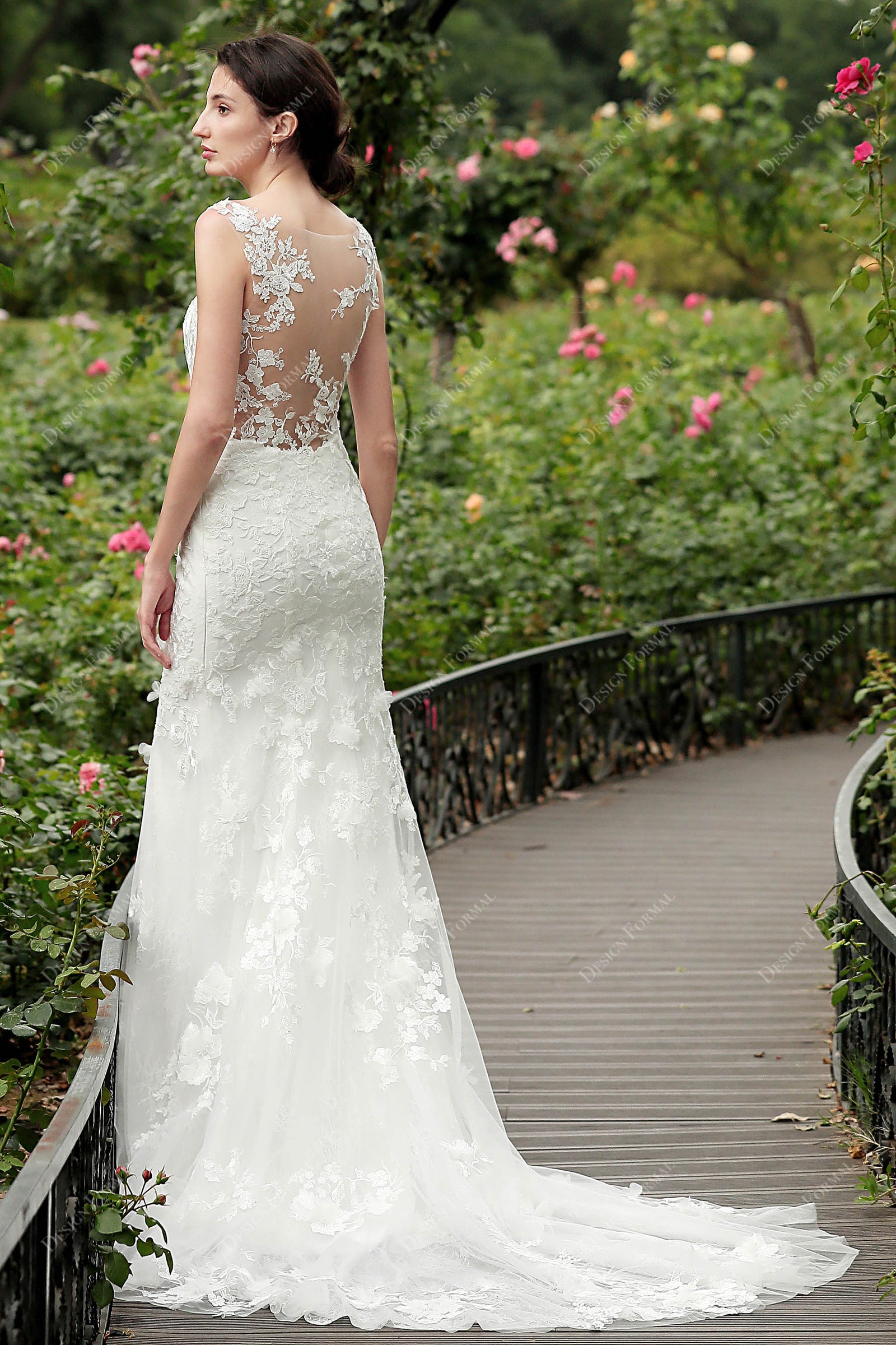 Mermaid Illusion Neck Long Gowns with Bow Tangerine