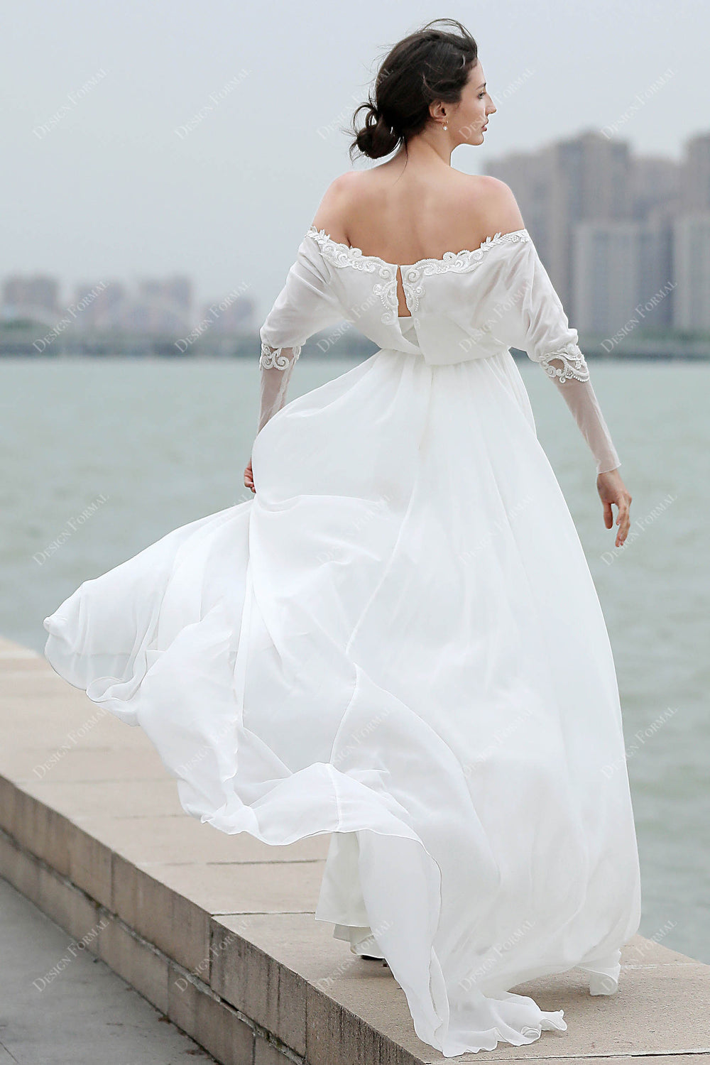 Designer Wild Lace Illusion Summer Chiffon A-line Beach Wedding Dress main image 0