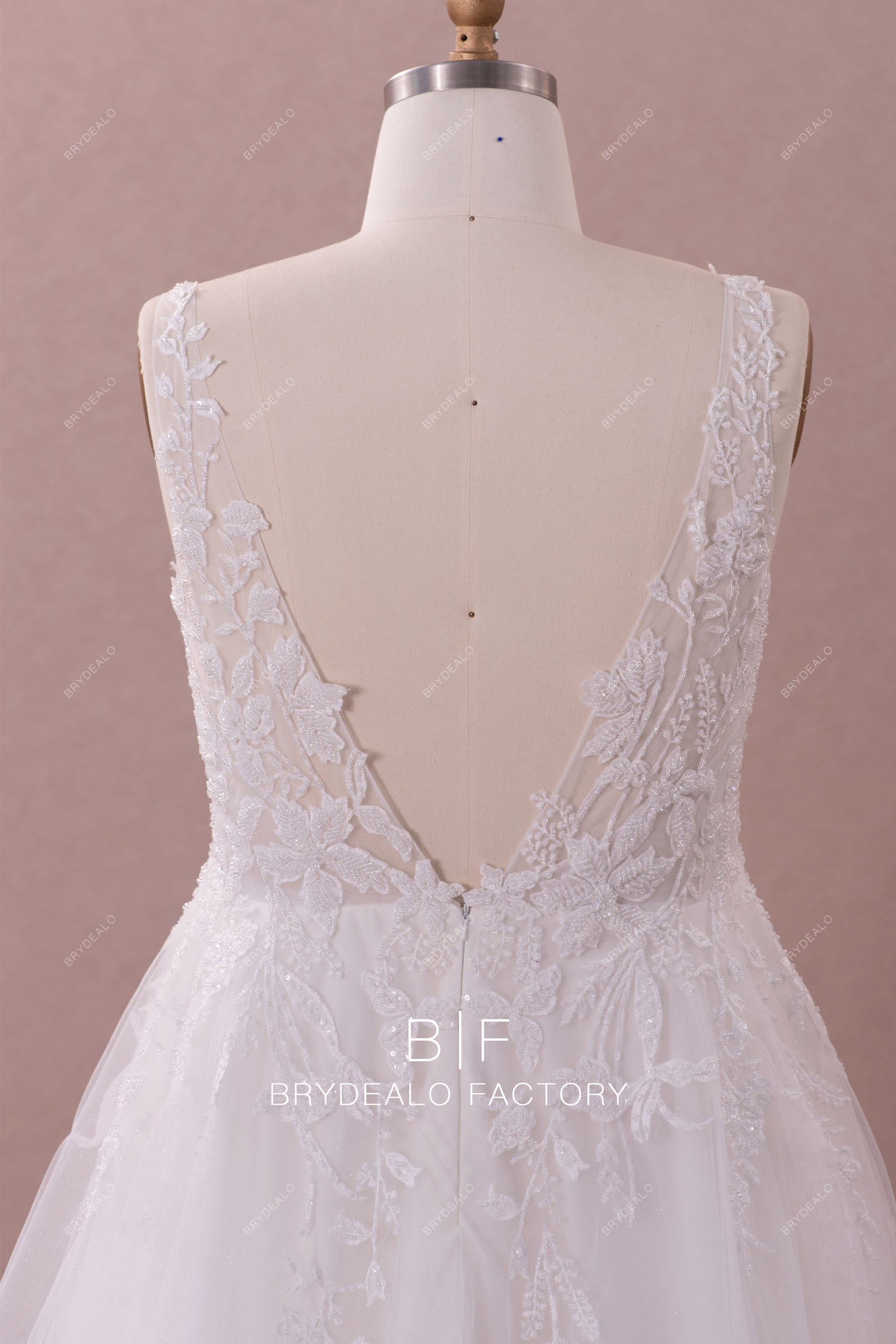 illusion v-back beaded lace wedding dress