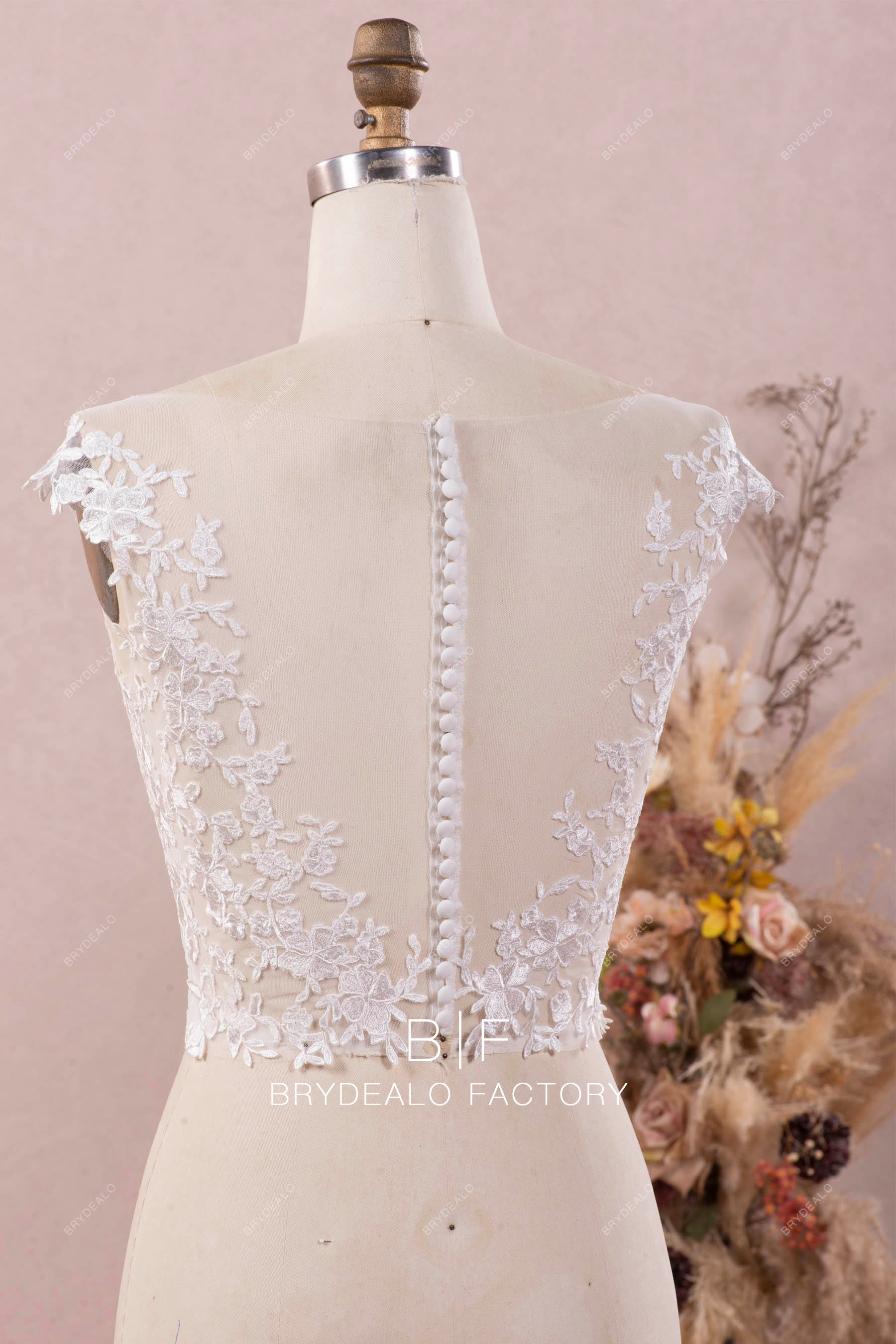 designer illusion buttoned back lace bridal bolero