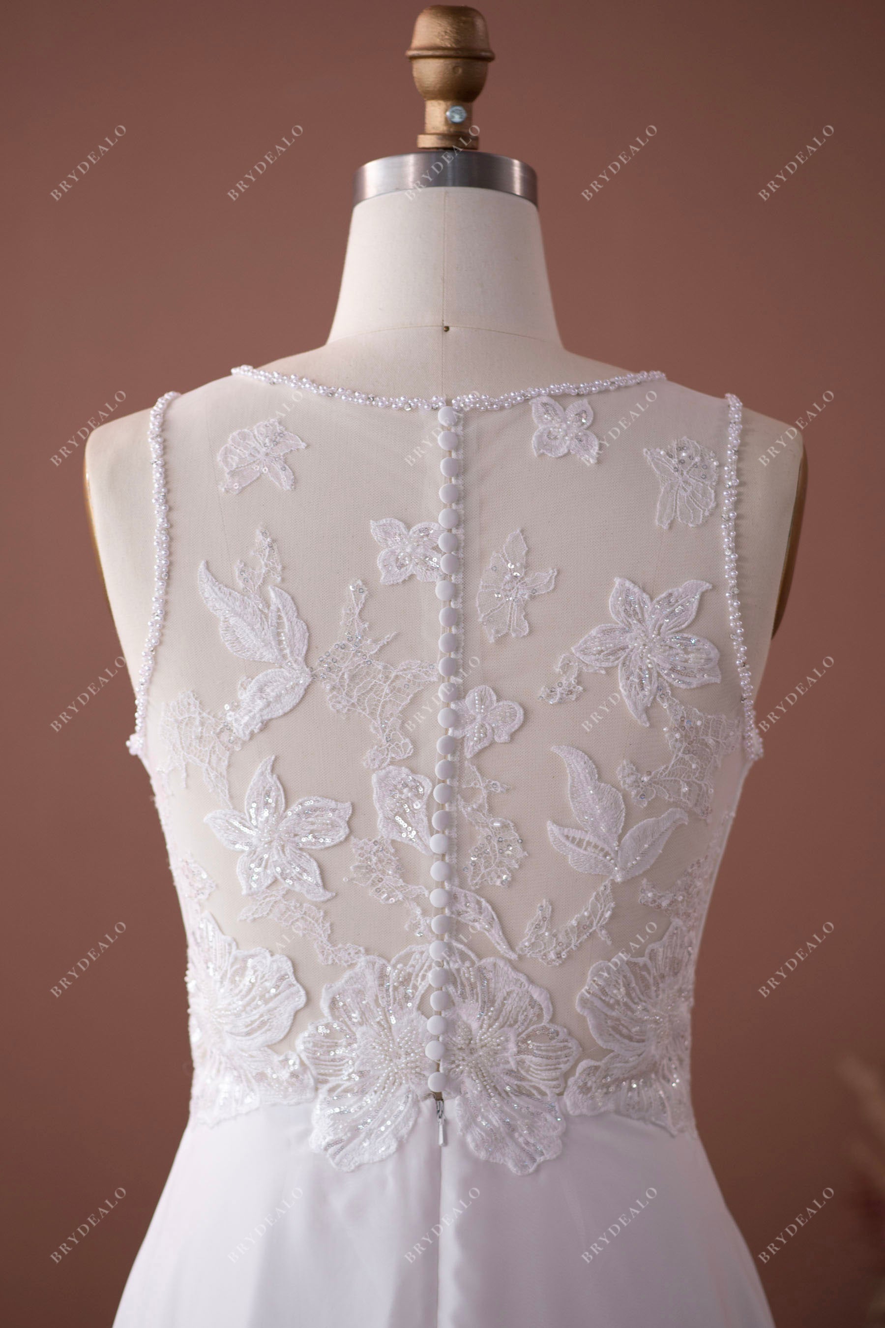 illusion lace buttoned back spring wedding dress