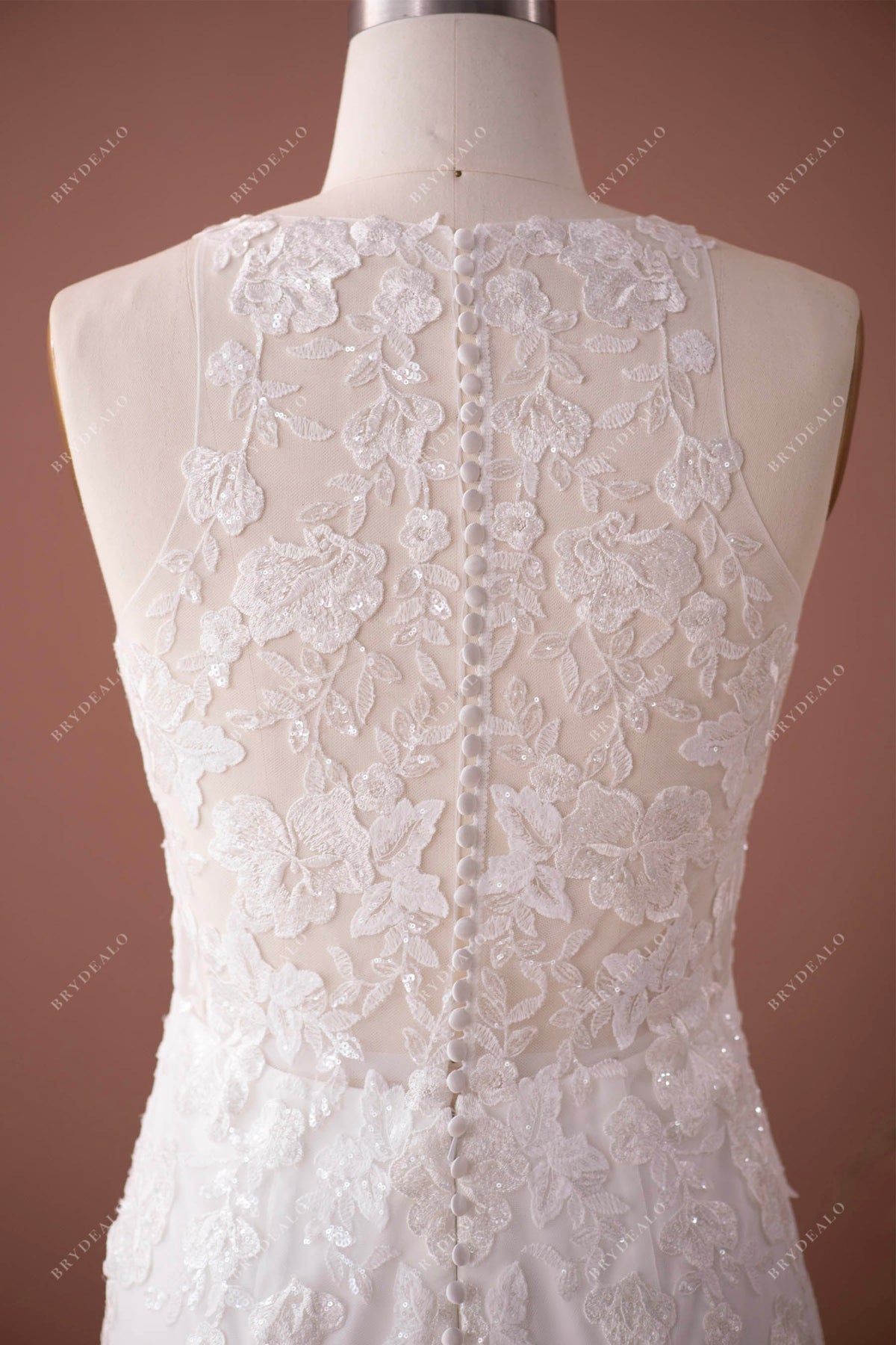 Cicinia Illusion Halter Lace Floor Length Wedding Dress