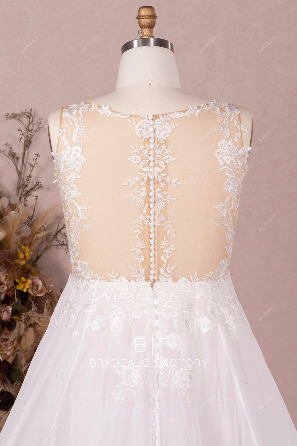 V-neck Lace and Chiffon Dresses with Open Back Plum main image 1