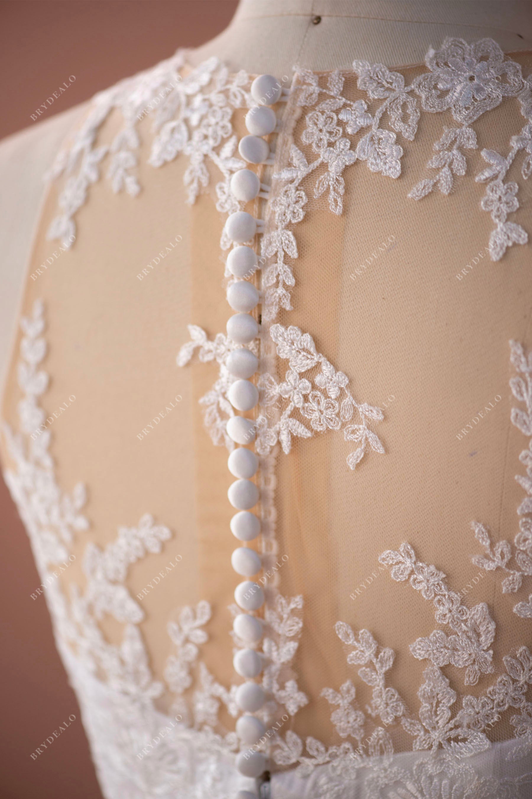 illusion buttoned lace back fashion wedding dress