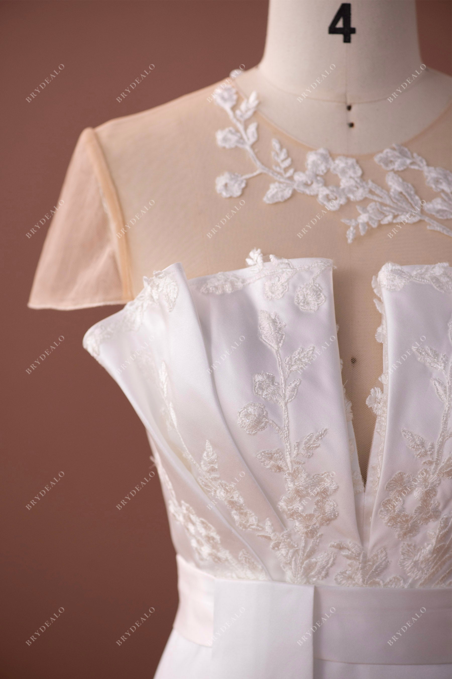 illusion cape sleeve lace wedding dress