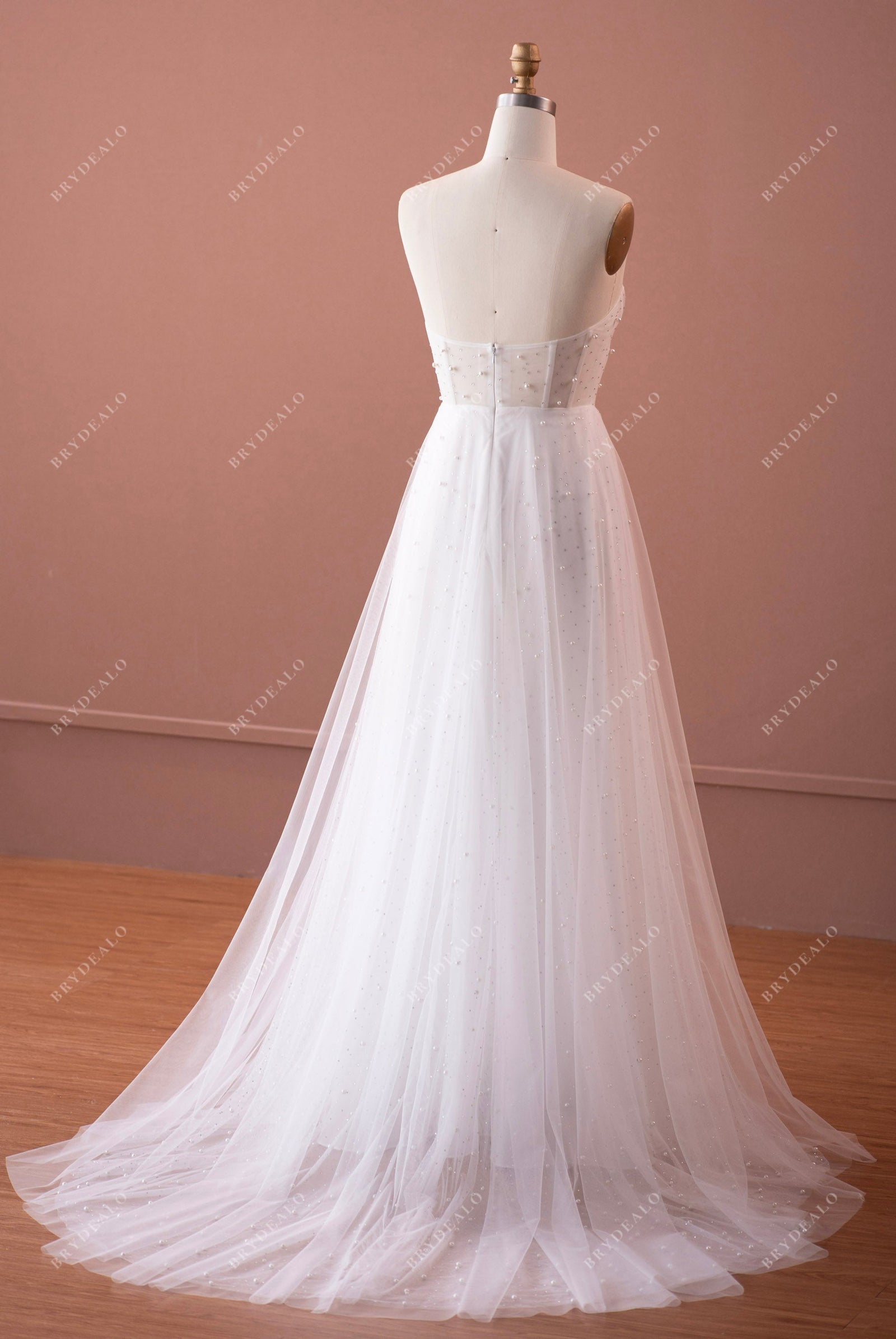 Sparkly Pearl Rhinestone Tulle Strapless Illusion Corset Bridal Gown