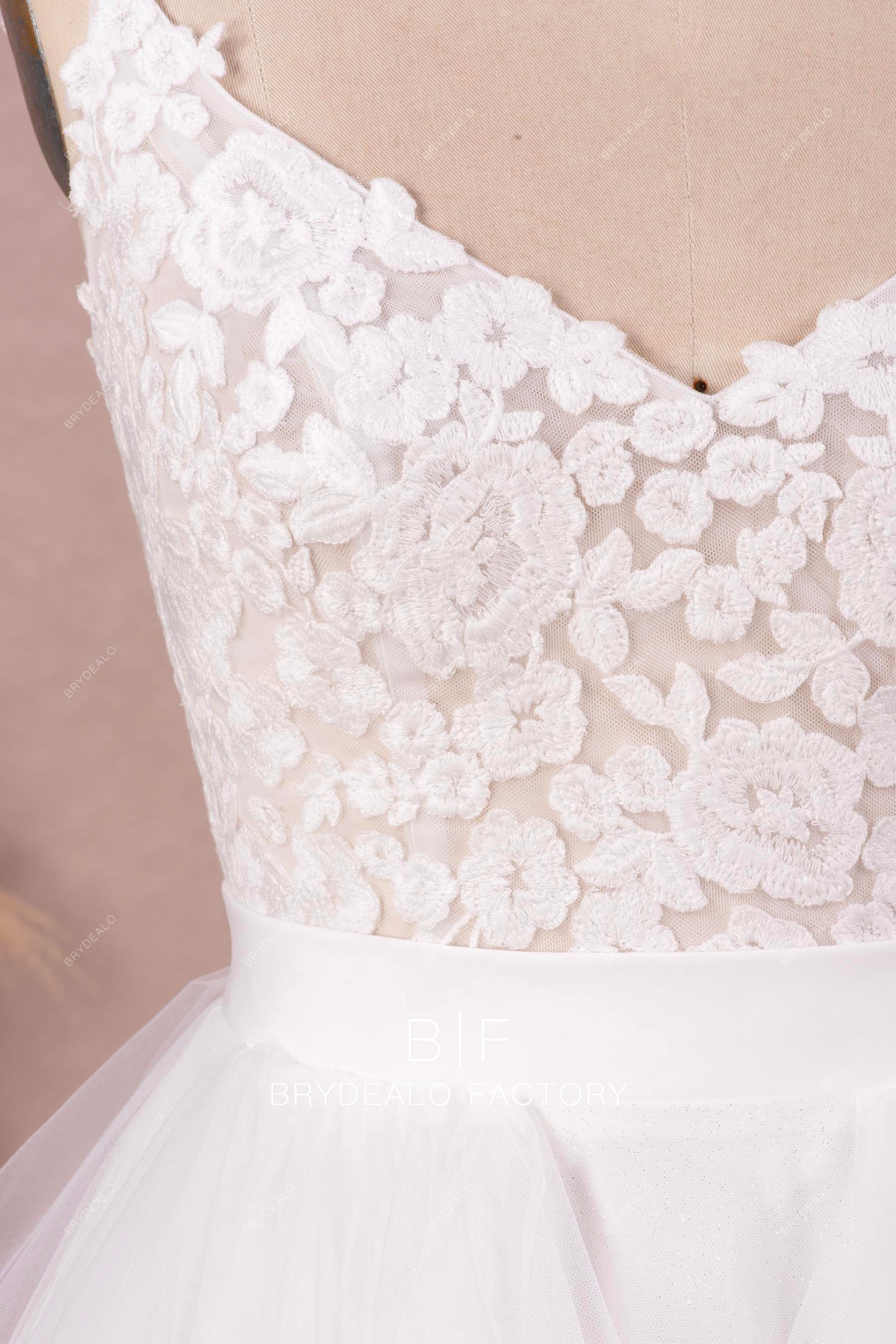 illusion flower lace V-neck bridal top