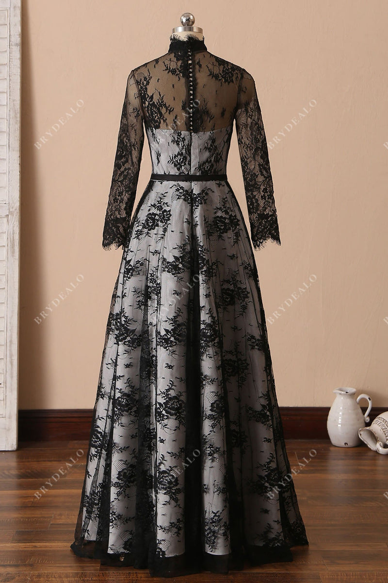 Gothic Elegance A-Line Dress with Lace Detailing