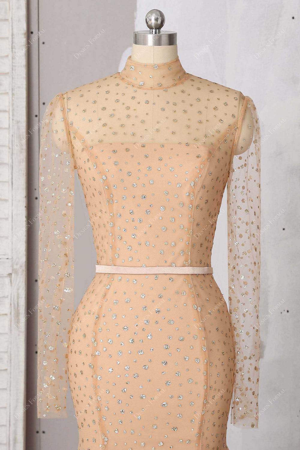 Illusion Neckline Chiffon Dress With Jacket Gold main image 1