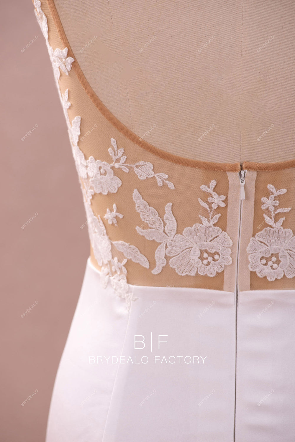 Illusion Lace Back Sleeveless Elegant Satin Mermaid Wedding Dress main image 0