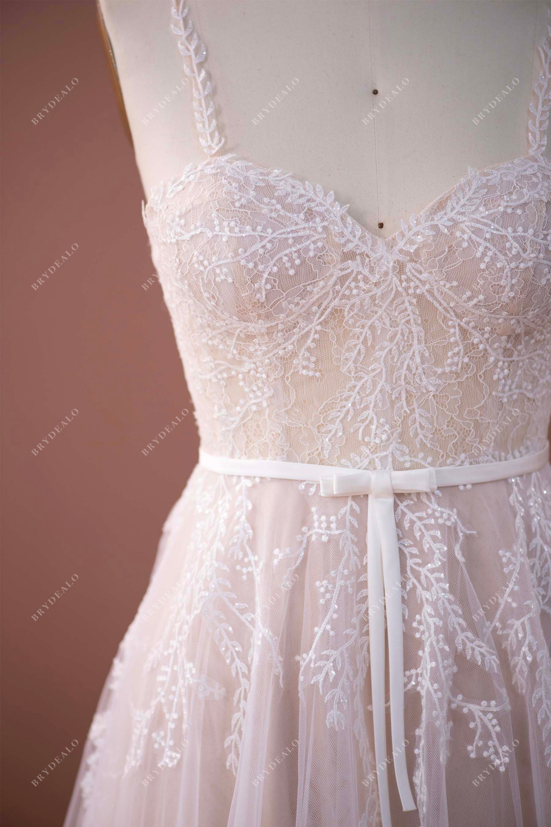 sweetheart neck designer lace corset destination bridal gown