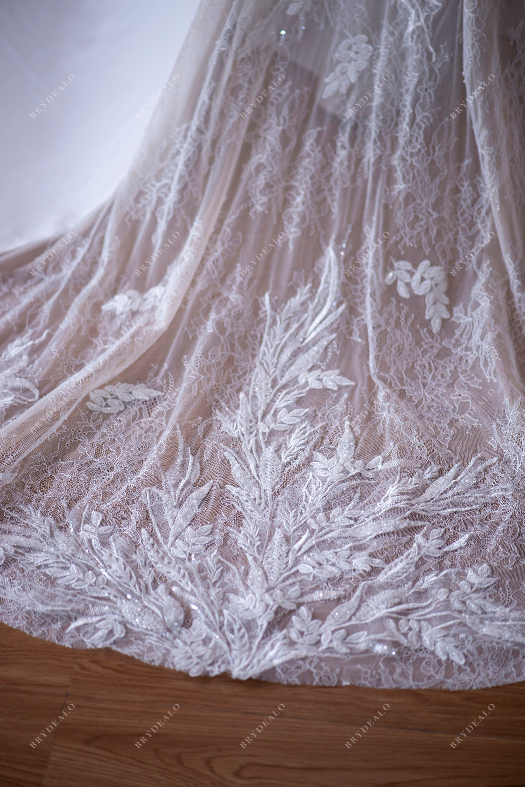 illusion lace chapel train bridal gown