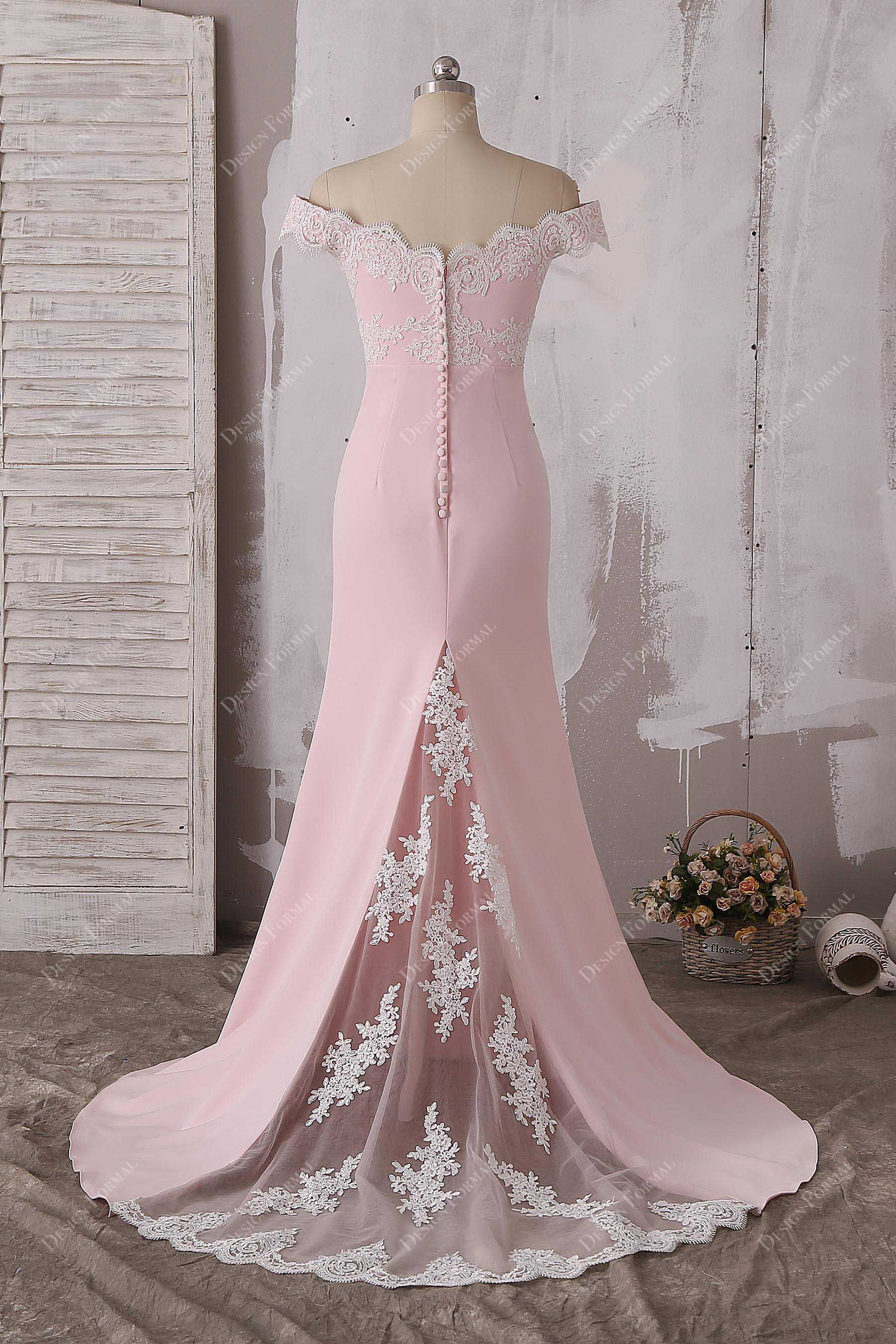 Illusion Godet Off-shoulder Pink Mermaid Dress