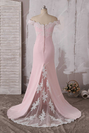 Scalloped Pink Nude Lace V-neck Godet Mermaid Bridal Gown