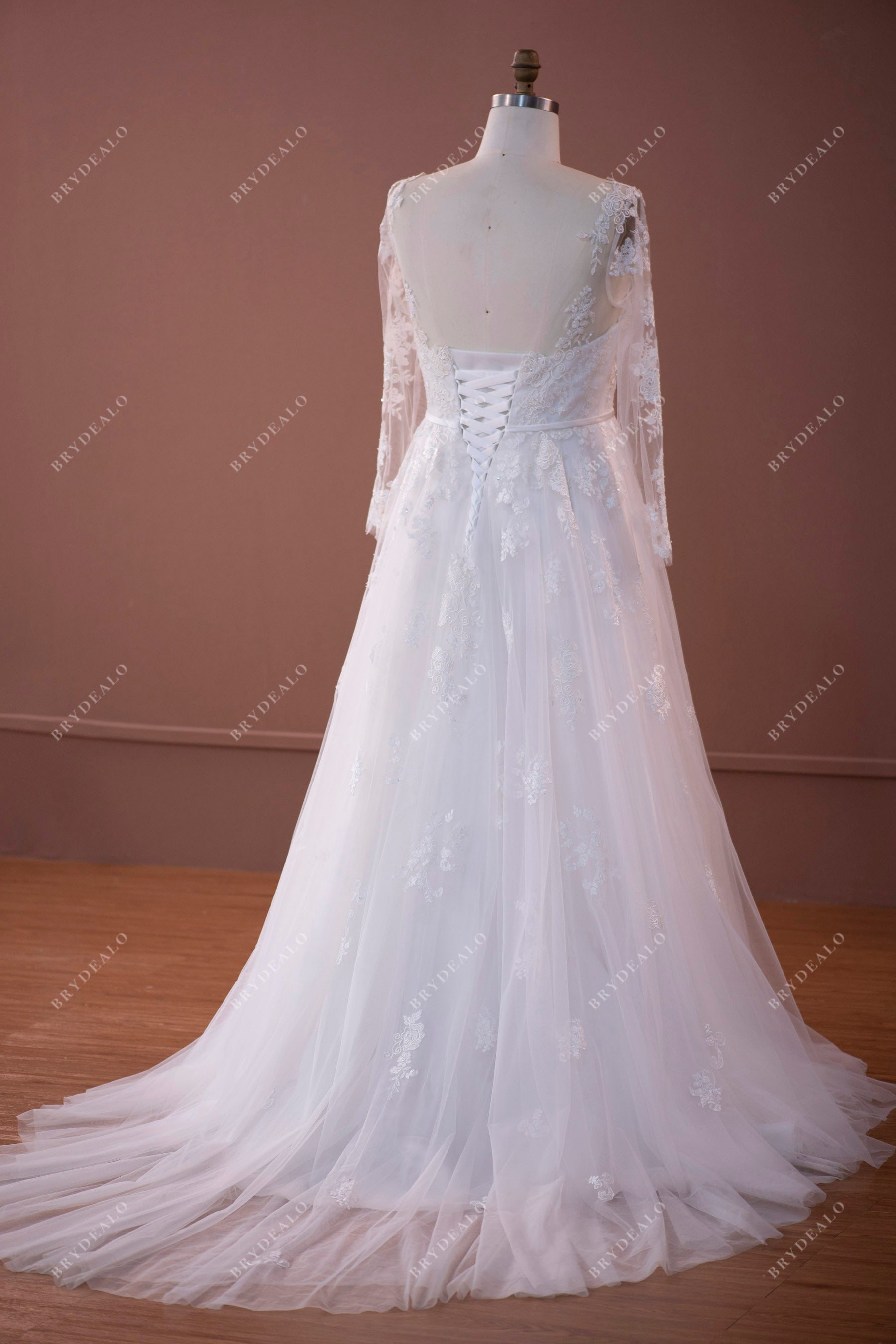 open back elegant chapel train bridal gown