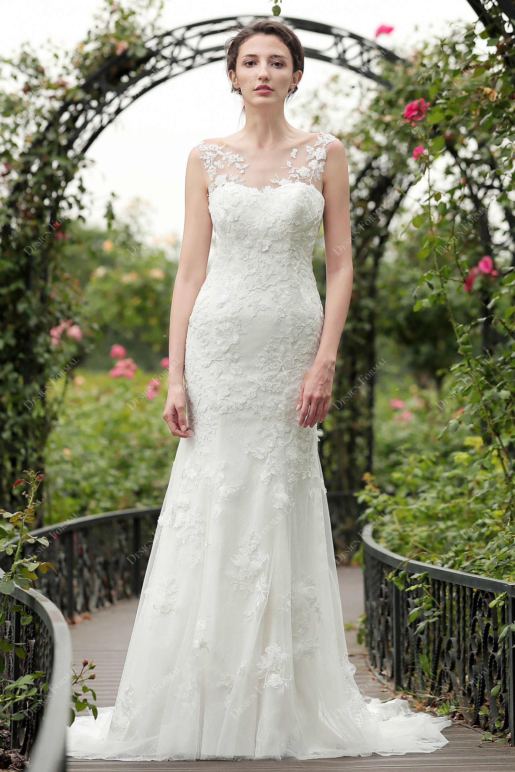 Illusion High Neck Chiffon Bridesmaid Gown Lilac