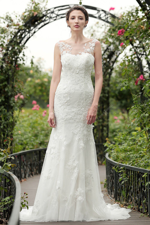 Illusion Neck Romantic 3D Floral Lace Mermaid Bridal Gown