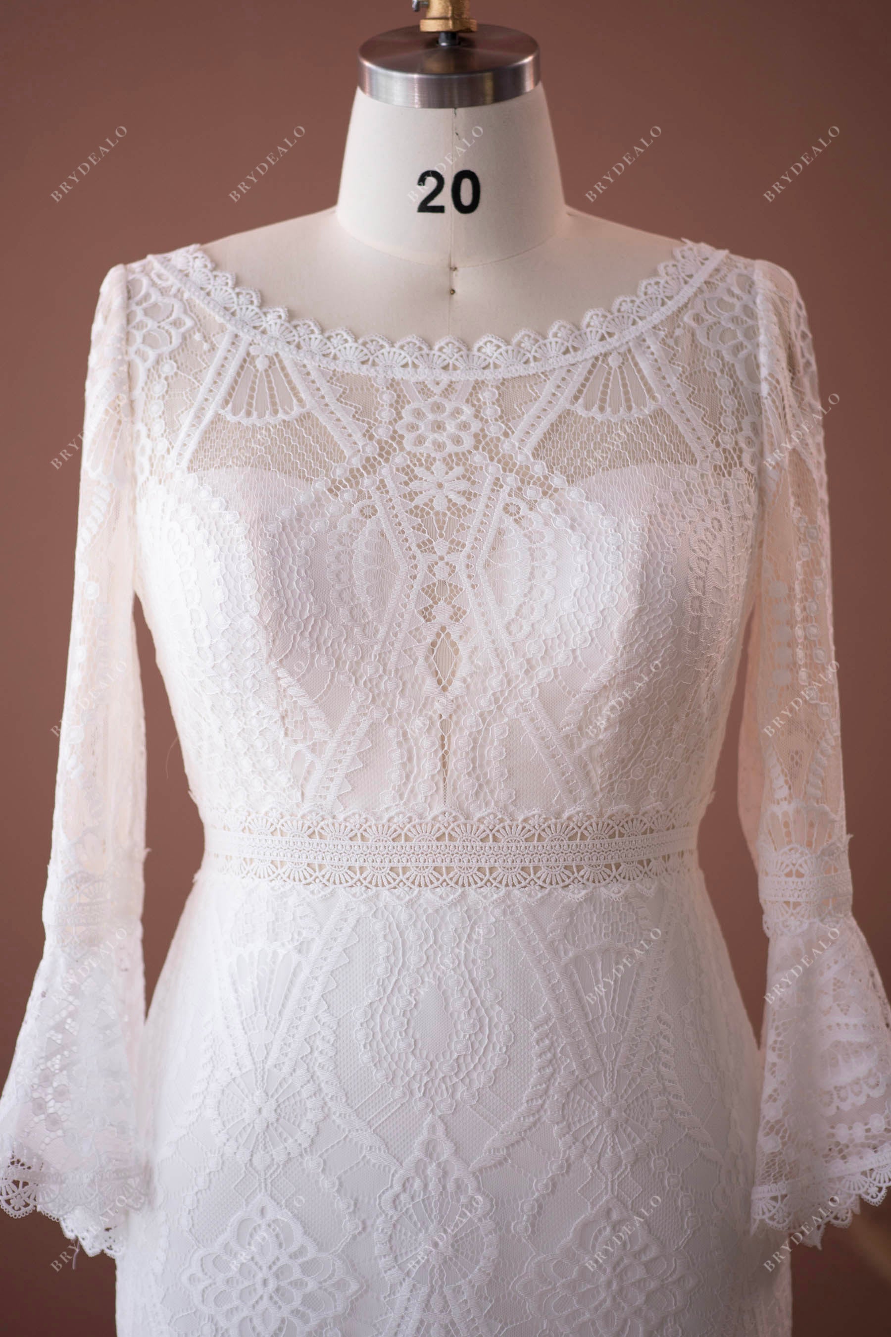 illusion boat neck designer lace fall wedding gown