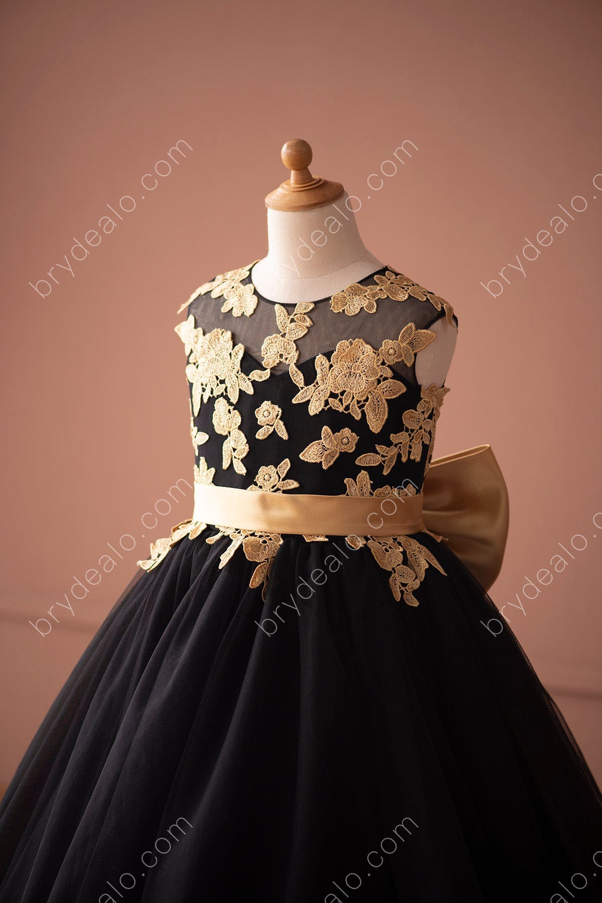sleeveless illusion neck black flower girl dress
