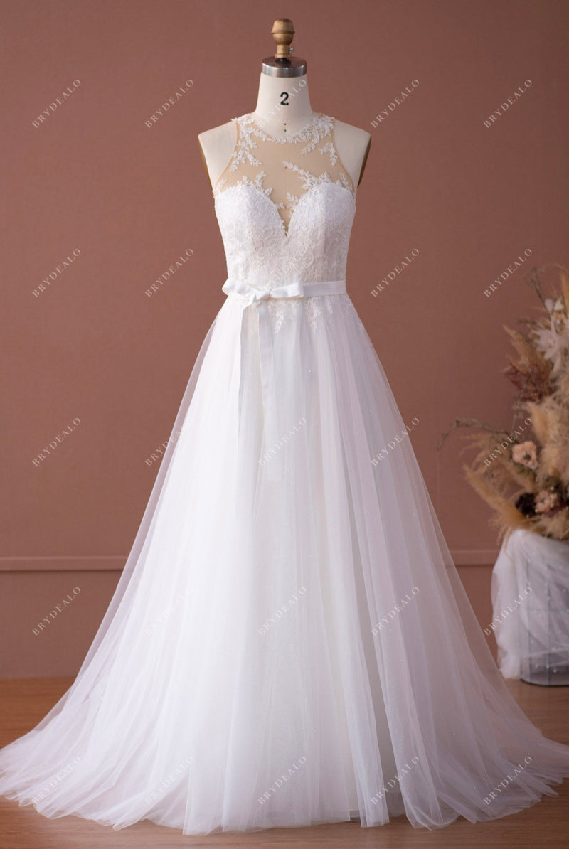 Illusion Neck Lace Top Long Chiffon Dresses Mulberry