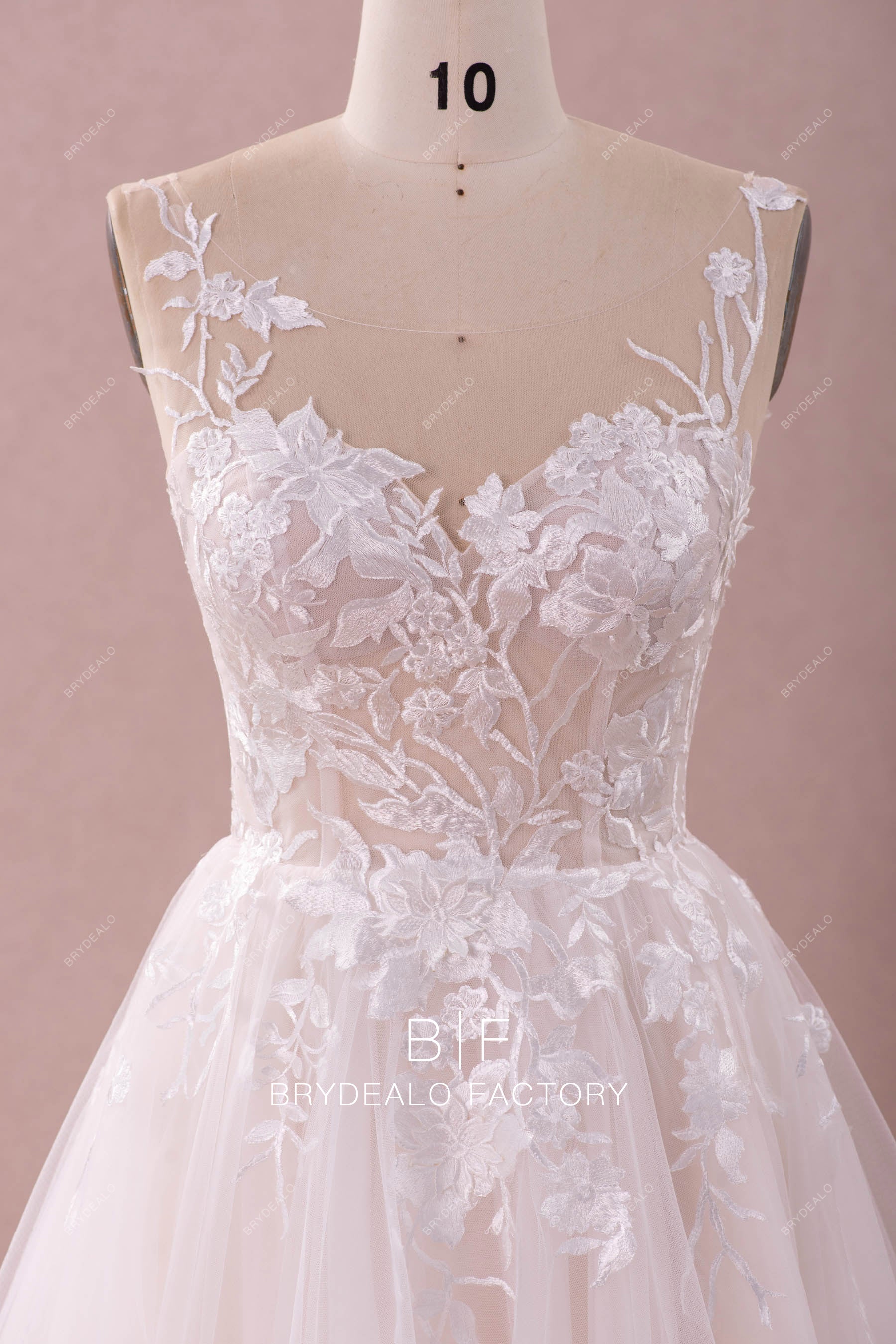 illusion neck sleeveless lace stunning wedding dress