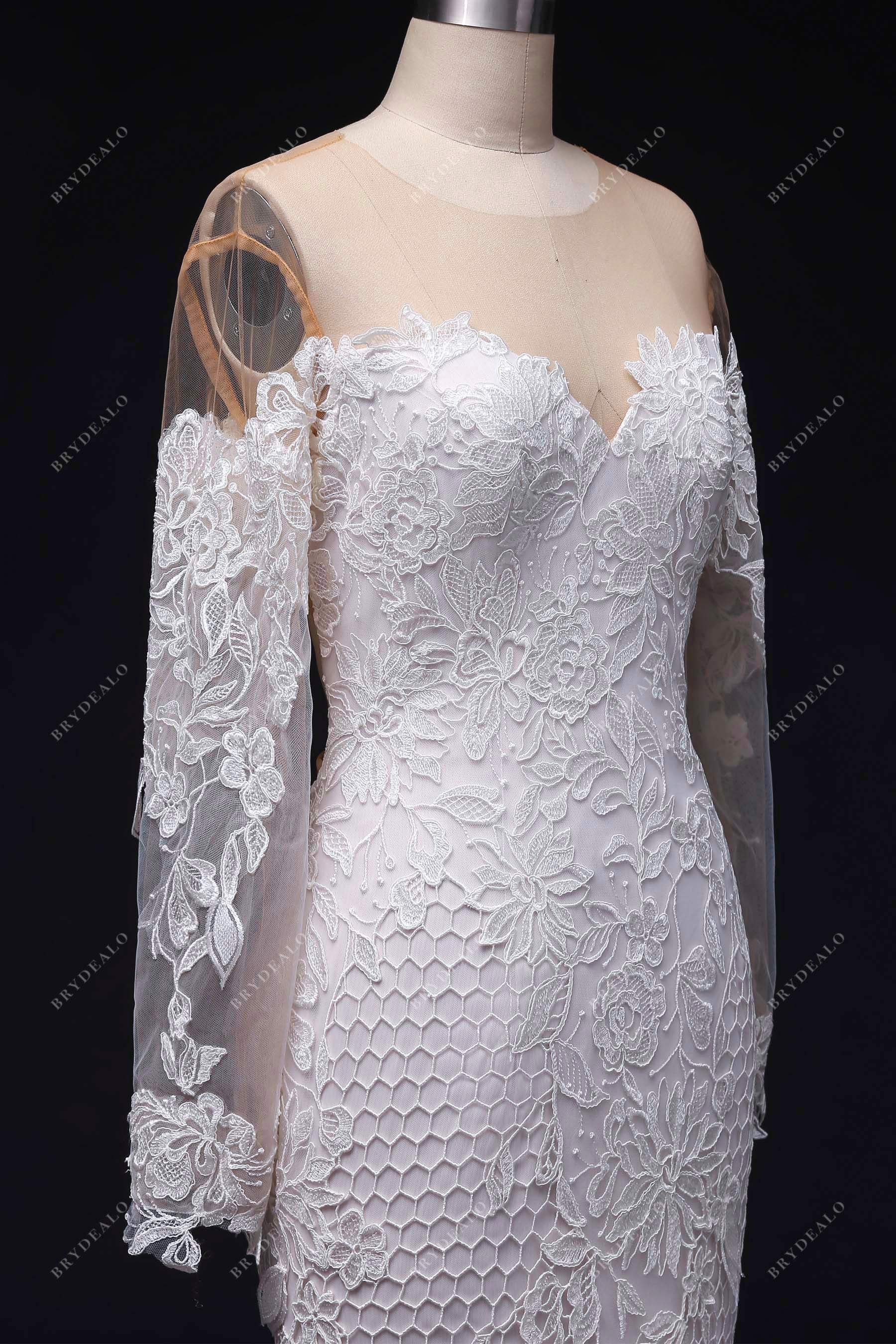 sheer sleeves lace designer wedding gown