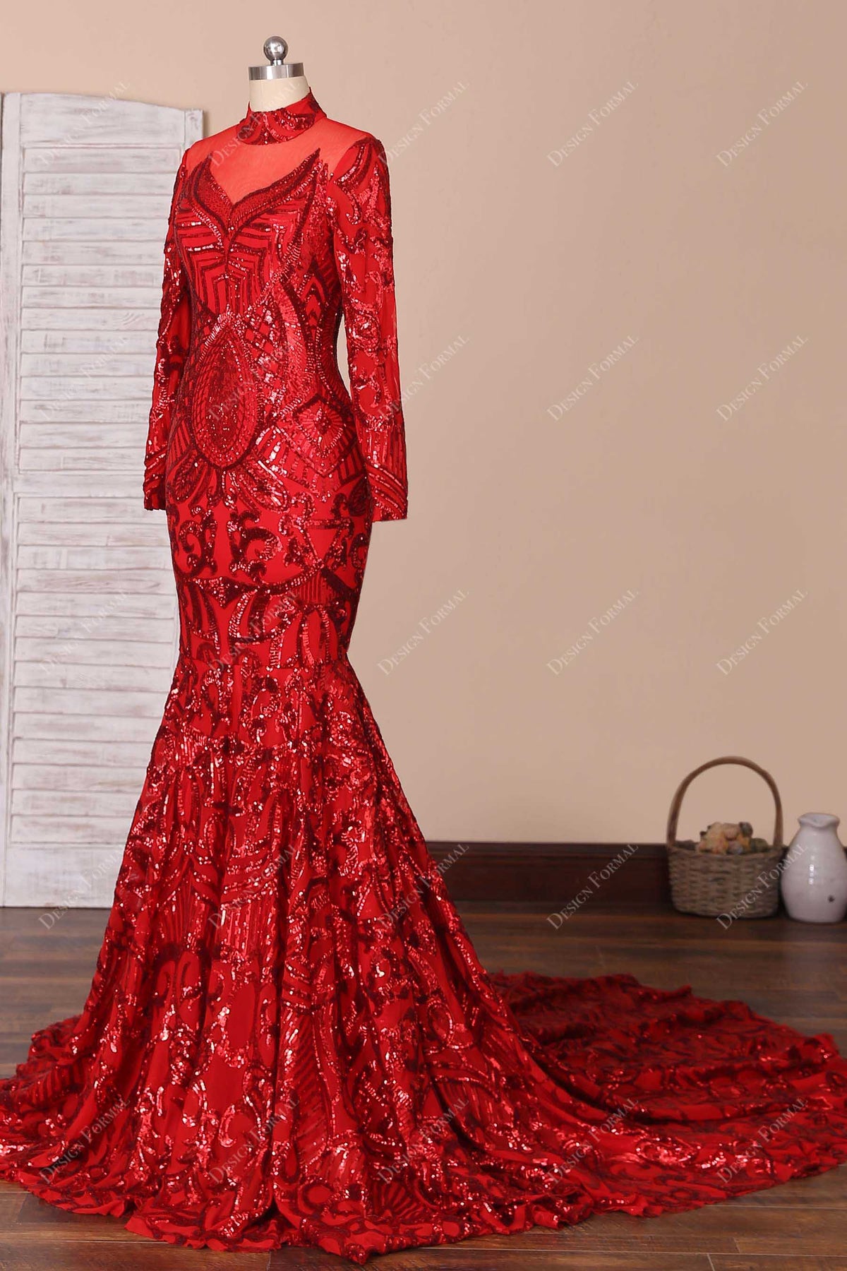 Charming Mermaid Red Sequins Prom Dress